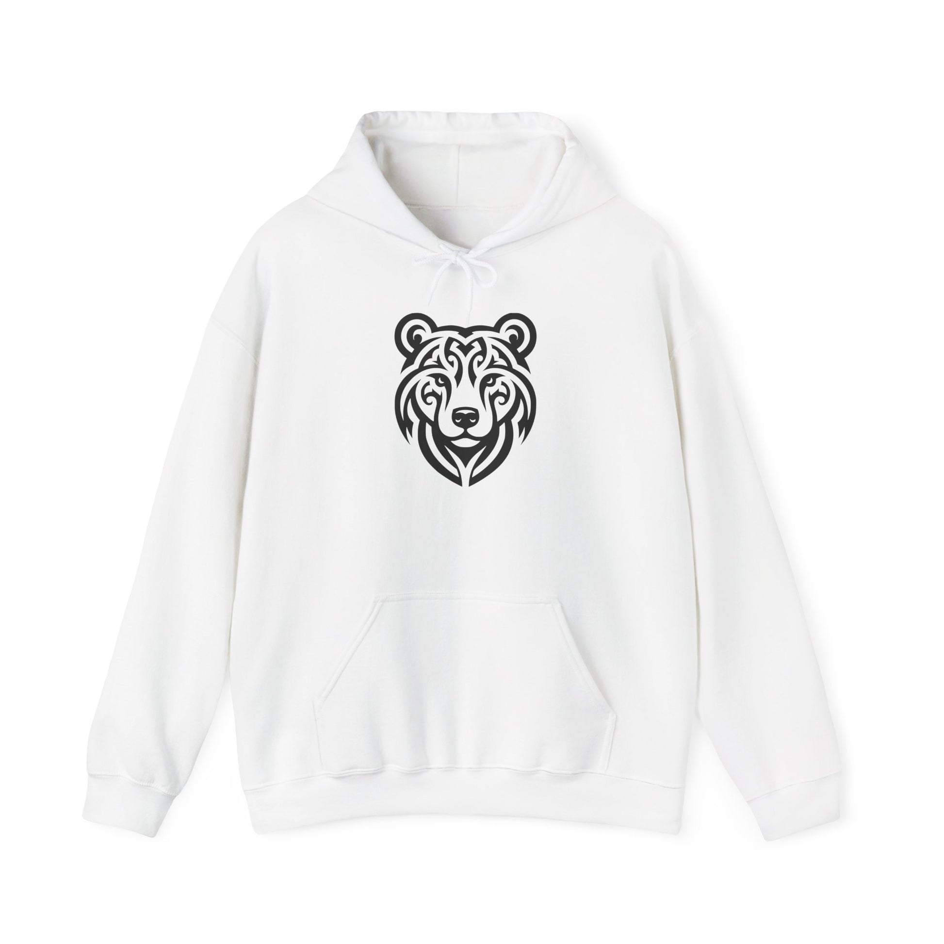 Tribal Bear Hoodie – Fierce Wilderness Style in Bold Black on White