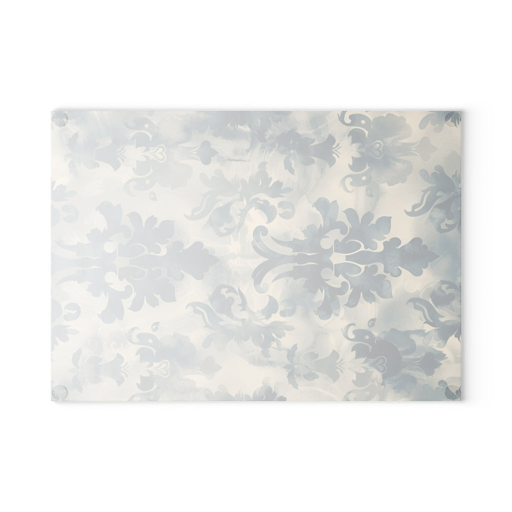 Blue Damask Pattern Glass Cutting Board with Vintage Style