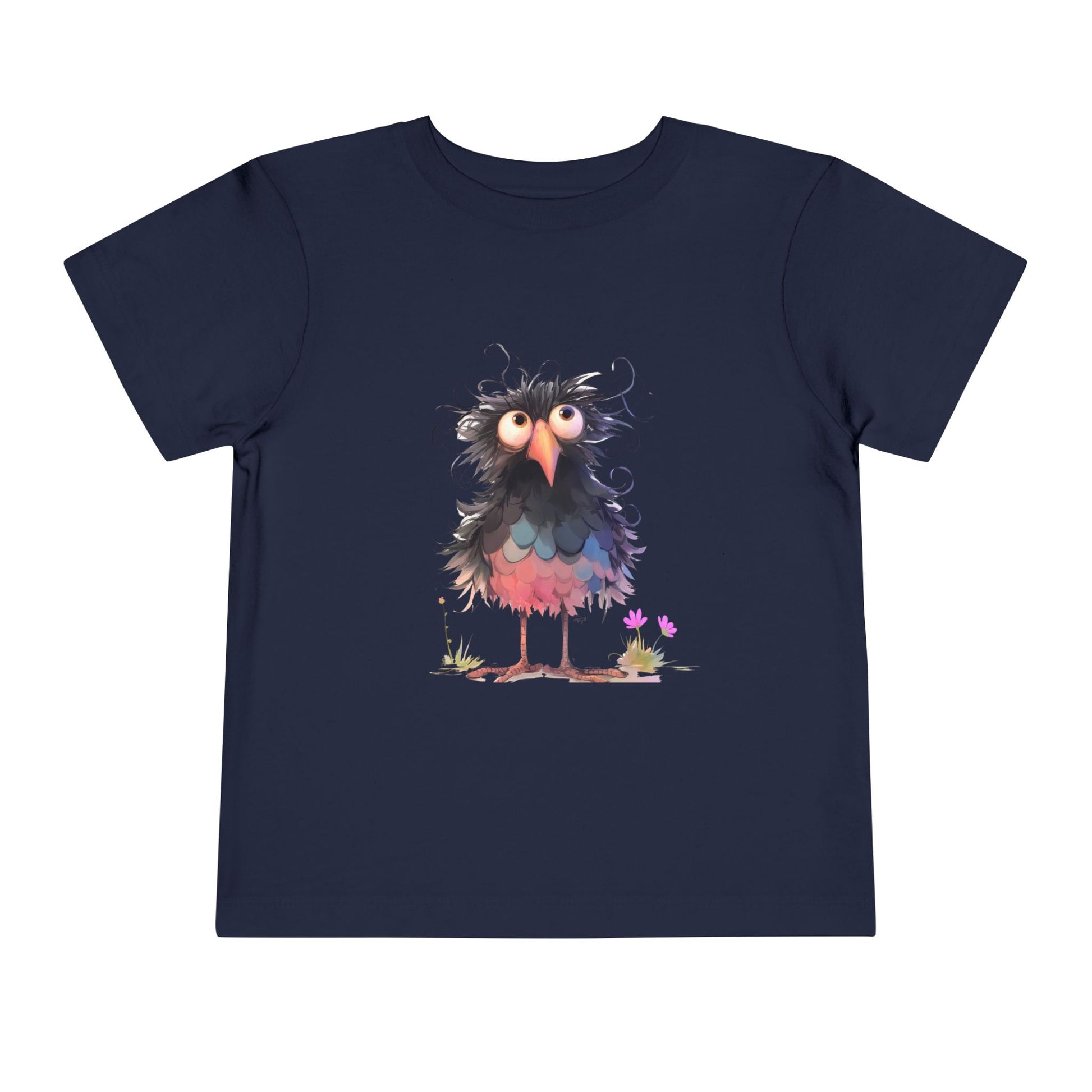 Whimsical Toddler Short Sleeve Tee with Adorable Cartoon Bird