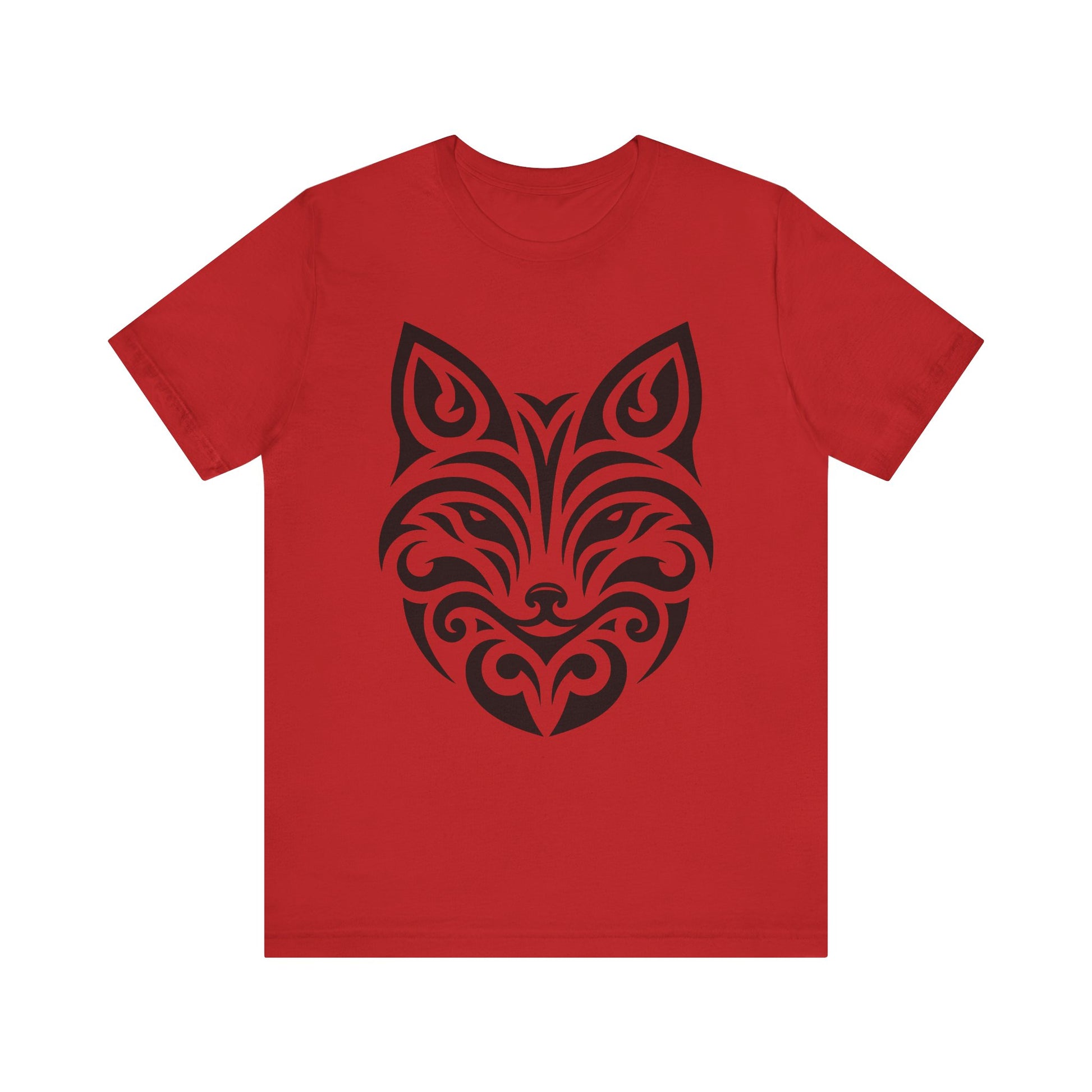 Sleek tee with a bold black tribal fox design, offered in multiple color choices