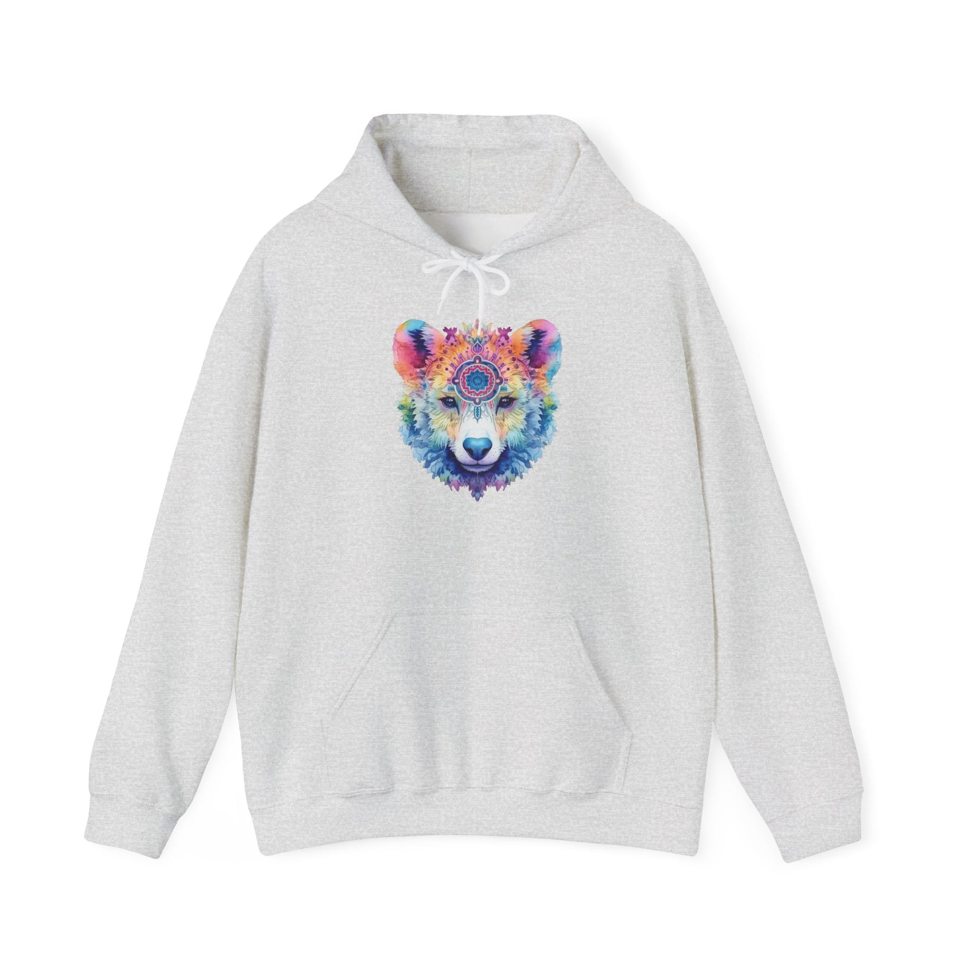 Mandala Bear Hoodie – Vibrant Watercolor Animal Art Sweatshirt for Bold, Free-Spirited Souls