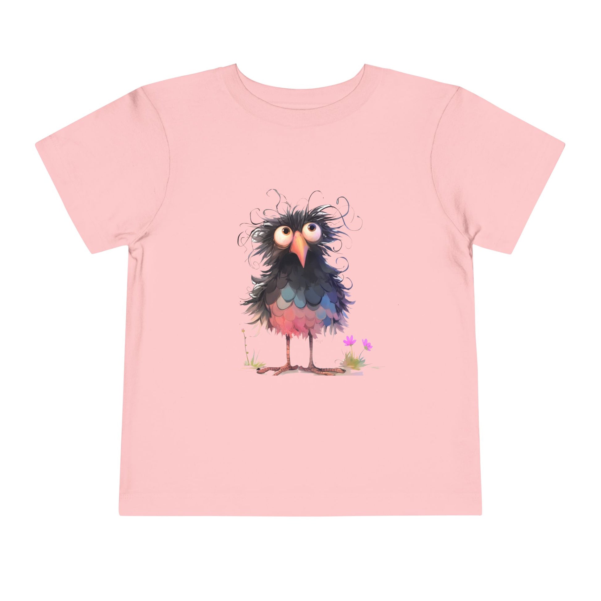 Whimsical Toddler Short Sleeve Tee with Adorable Cartoon Bird