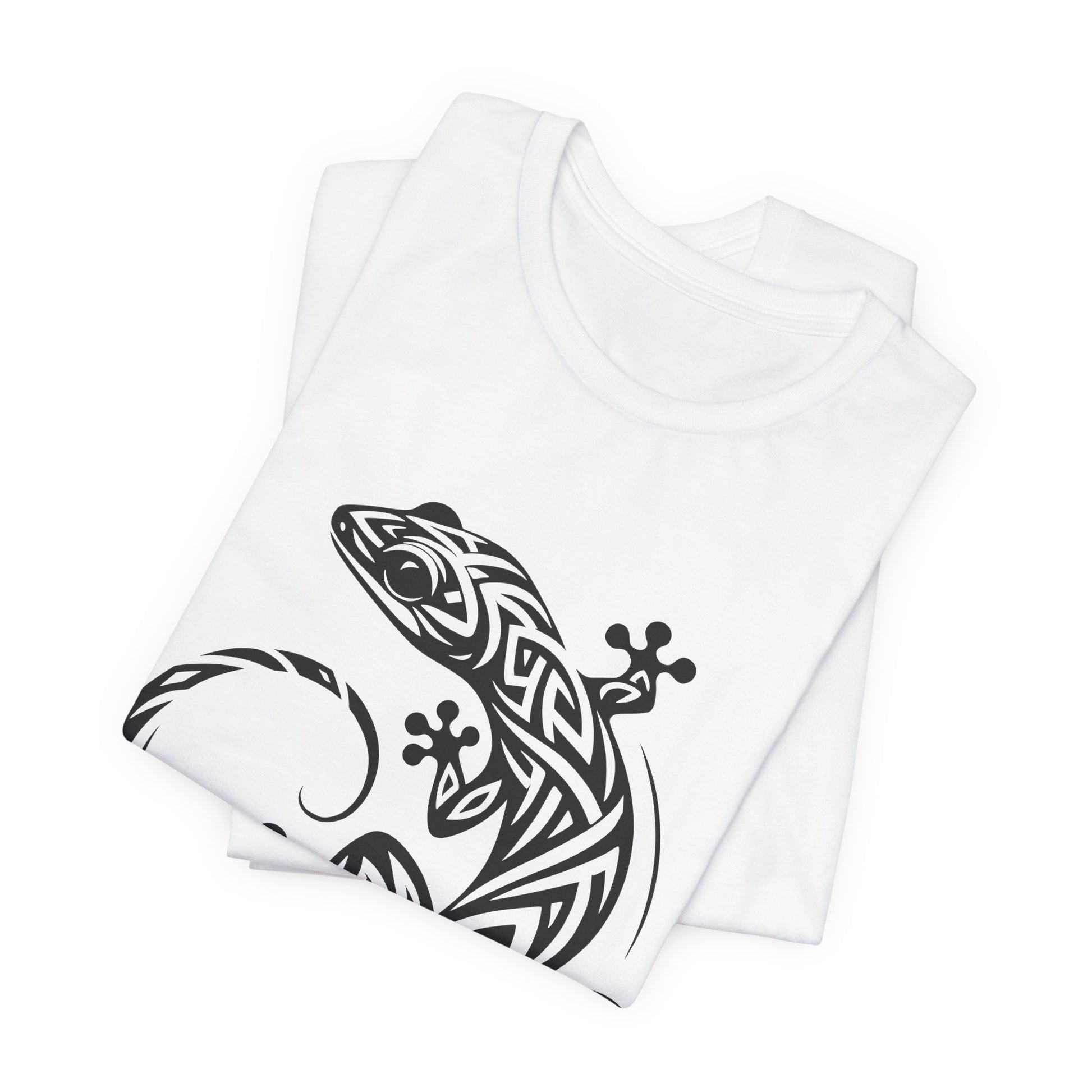 Tribal Gecko Tee – Bold Lizard Tattoo Art on Crisp White T-Shirt