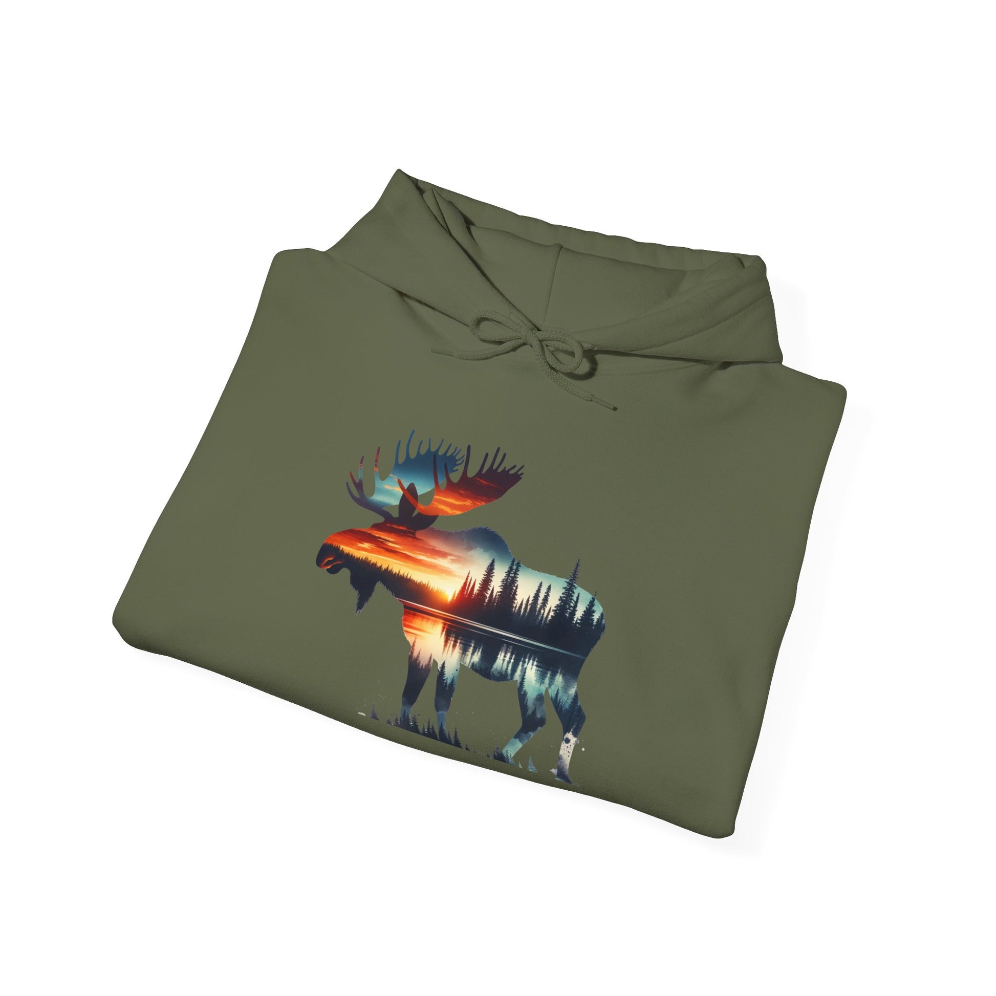 Sunset Wilderness Moose Hoodie – Nature’s Silhouette Adventure Wear