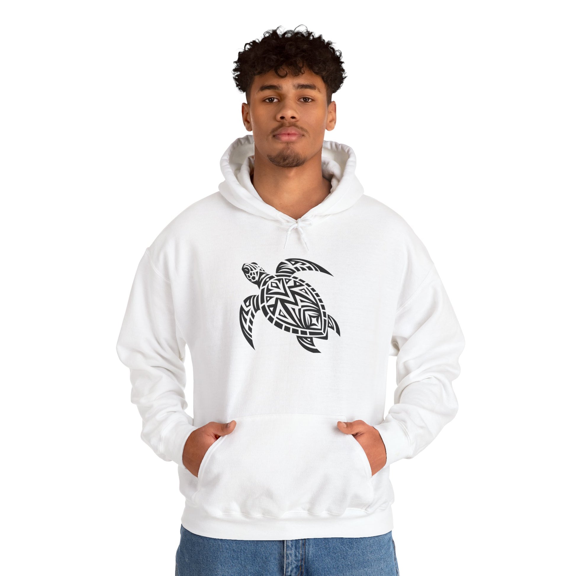 Tribal Sea Turtle Hoodie – Bold Island Spirit on White Pullover