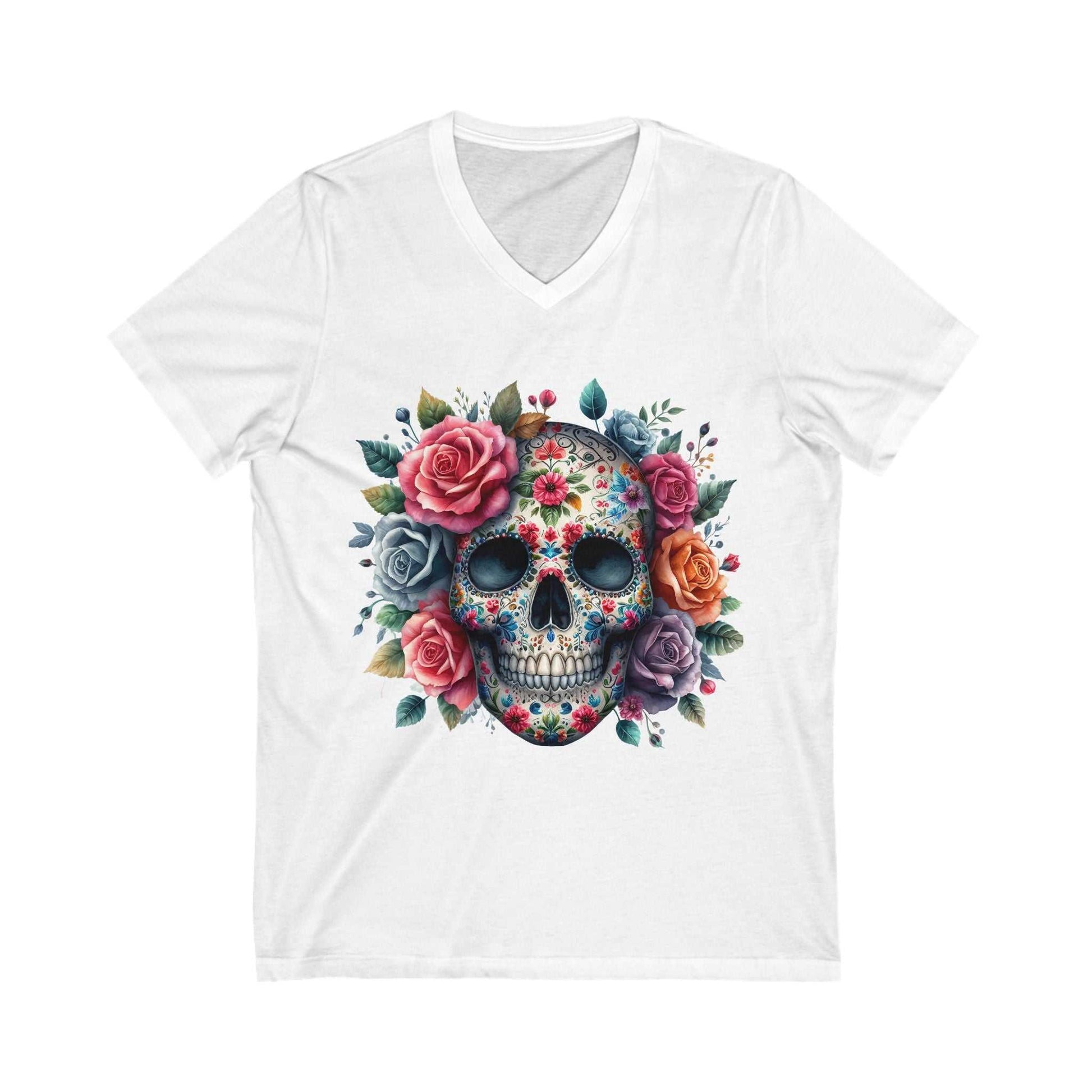 Skull and Roses V Neck