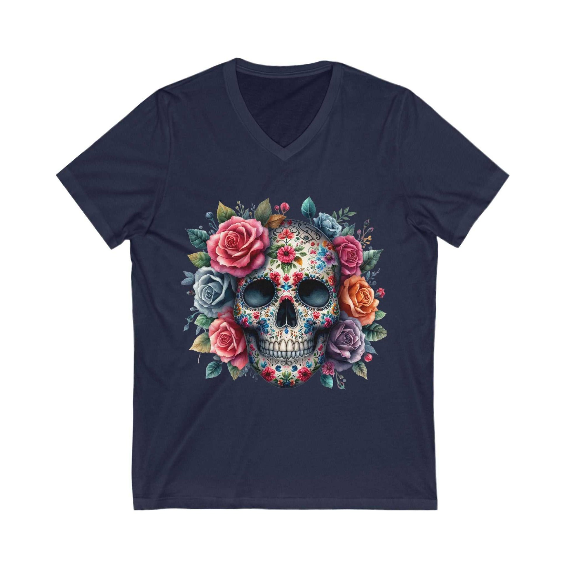Skull and Roses V Neck