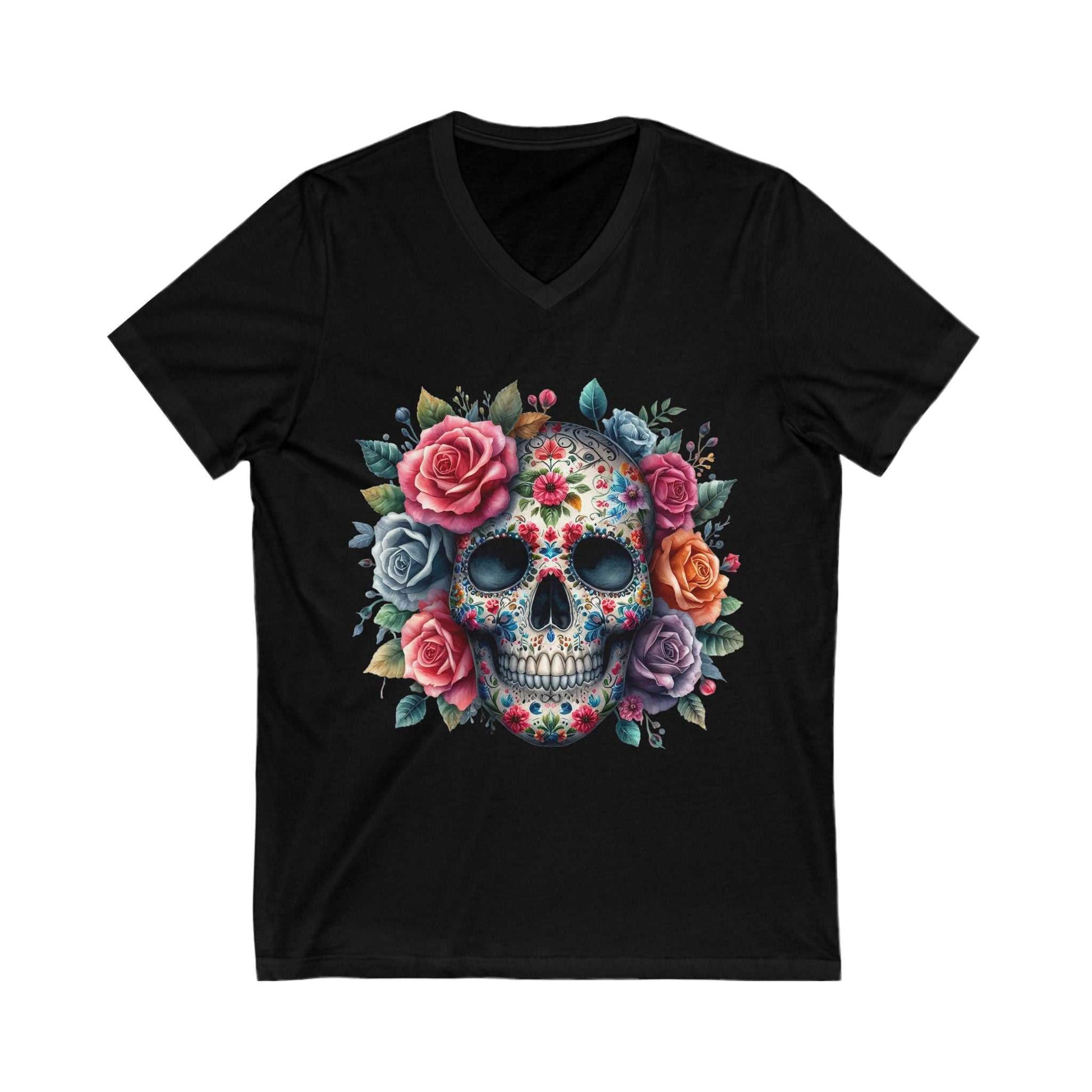 Skull and Roses V Neck