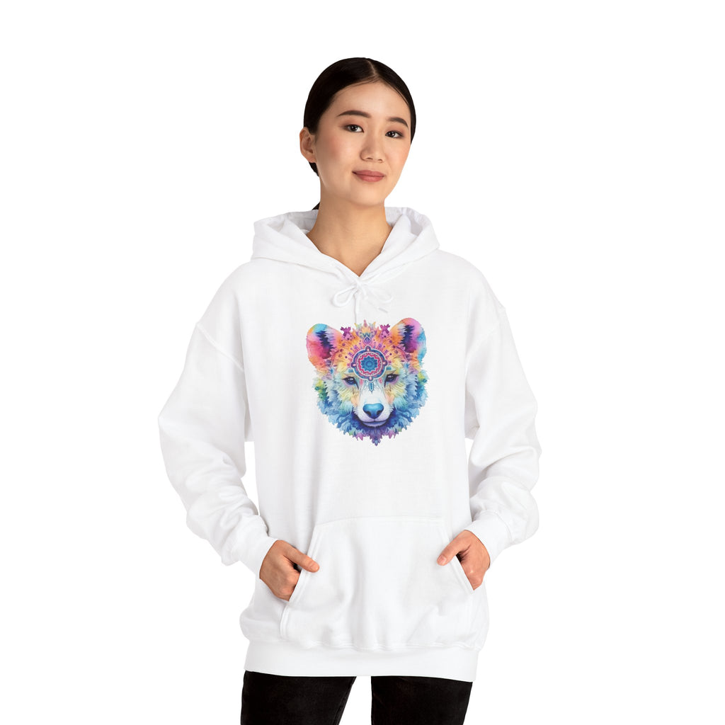Mandala Bear Hoodie – Vibrant Watercolor Animal Art Sweatshirt for Bold, Free-Spirited Souls