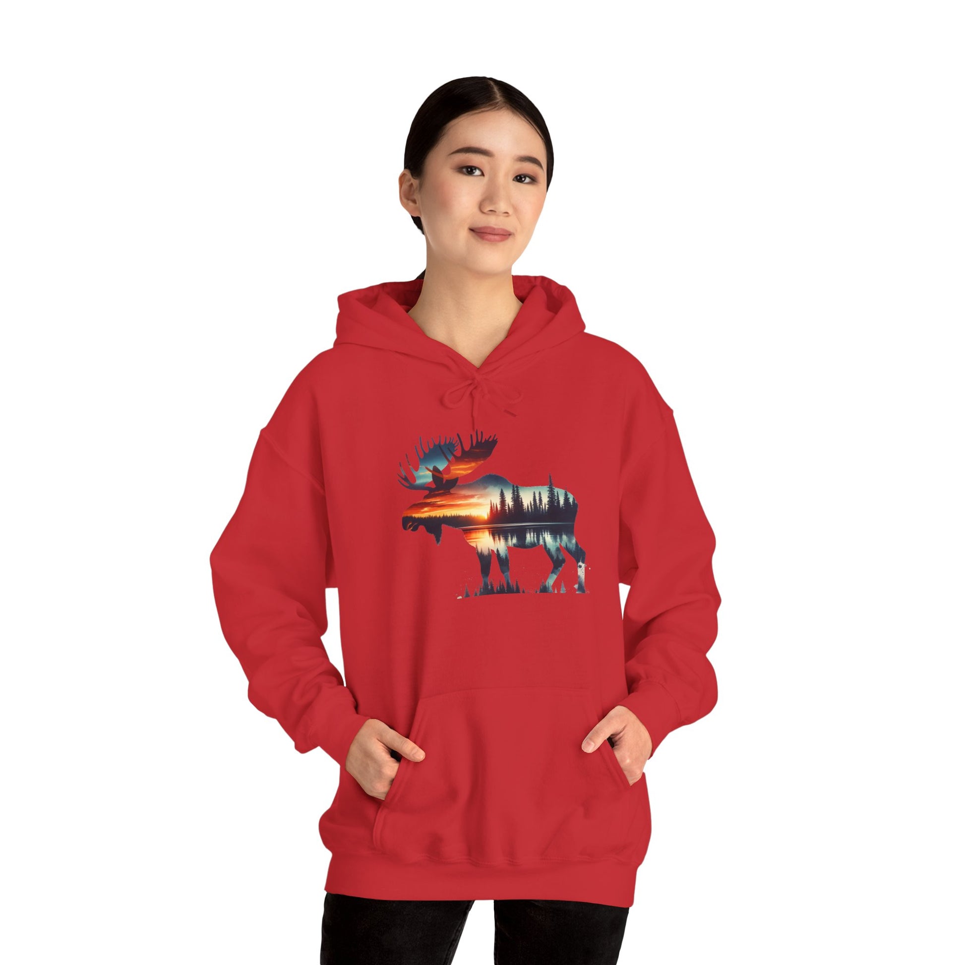 Sunset Wilderness Moose Hoodie – Nature’s Silhouette Adventure Wear