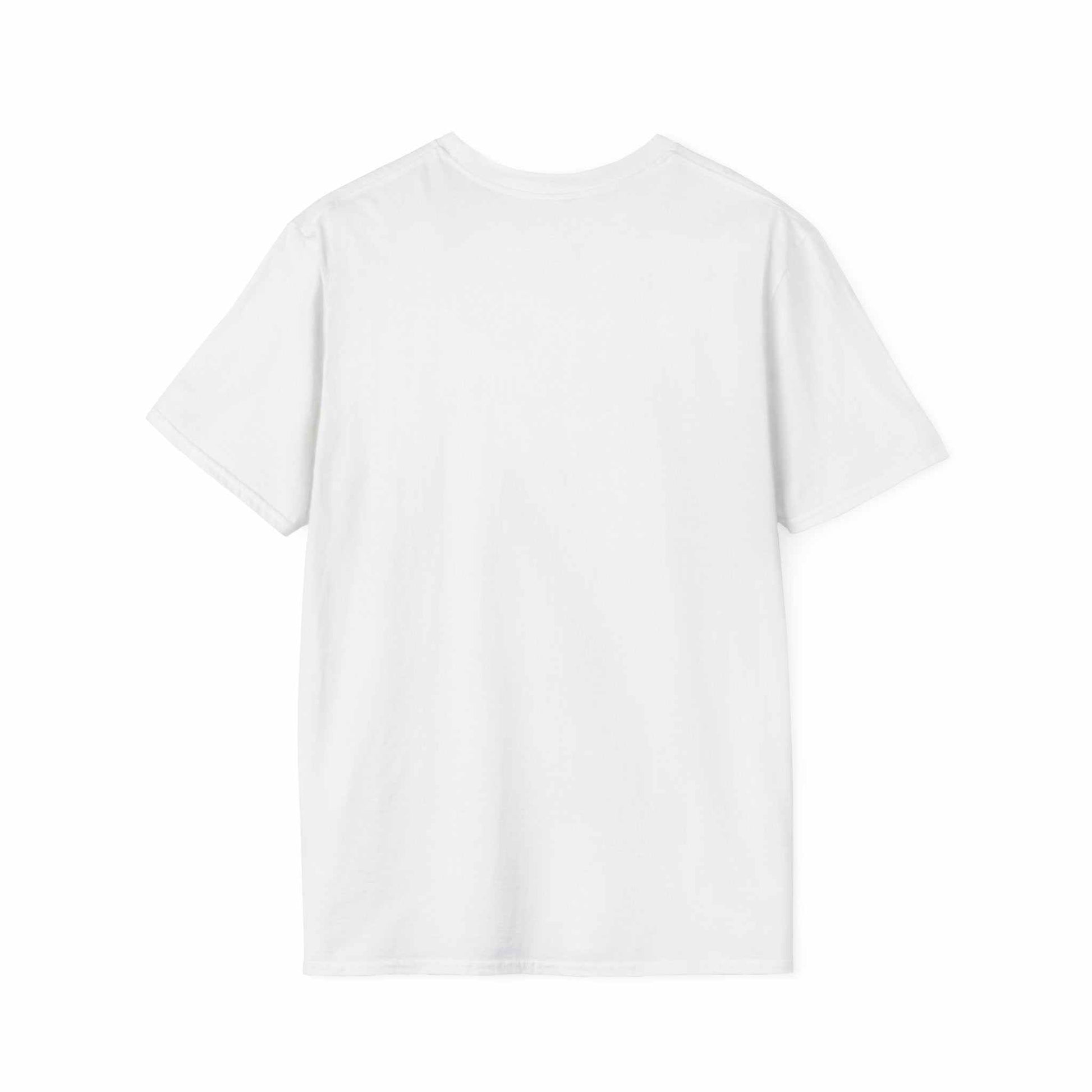 White Camping Adventure Unisex T-Shirt made of soft 100% ring-spun cotton with classic fit and crew neckline shown from the back.