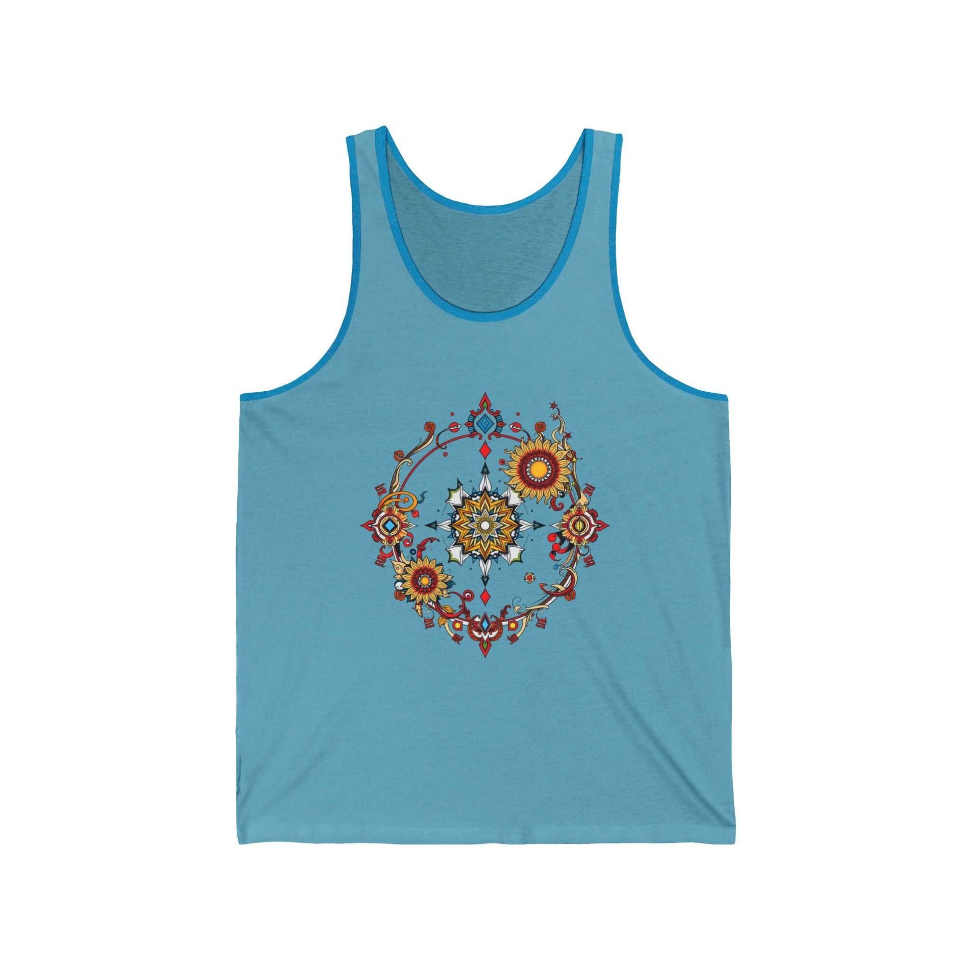Muscle tank with a vivid psychedelic graphic for bold retro vibes