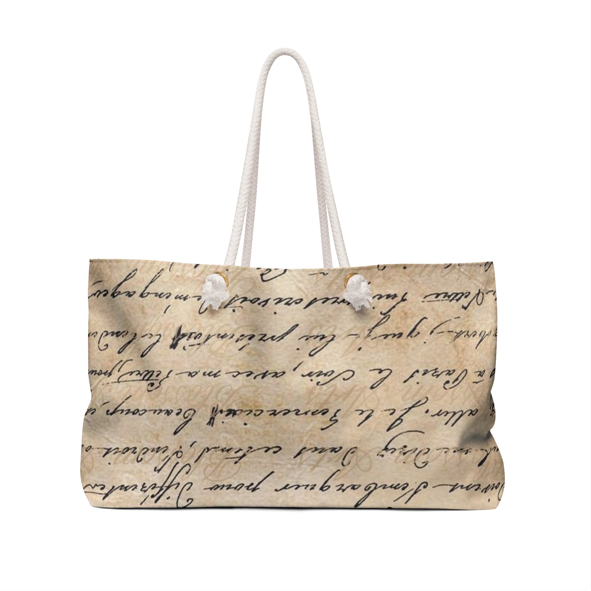Vintage Script Weekender Bag – Elegant Handwriting Print Tote for Chic Travel and Everyday Style