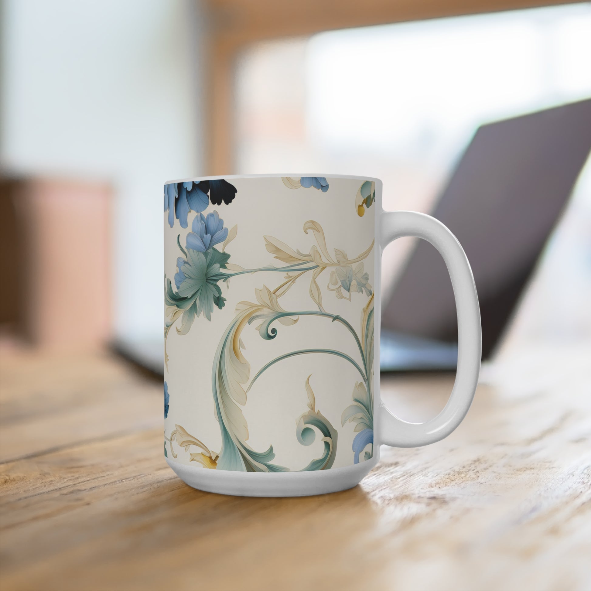 Elegant Blue Floral Swirl Mug for Coffee or Tea Lovers