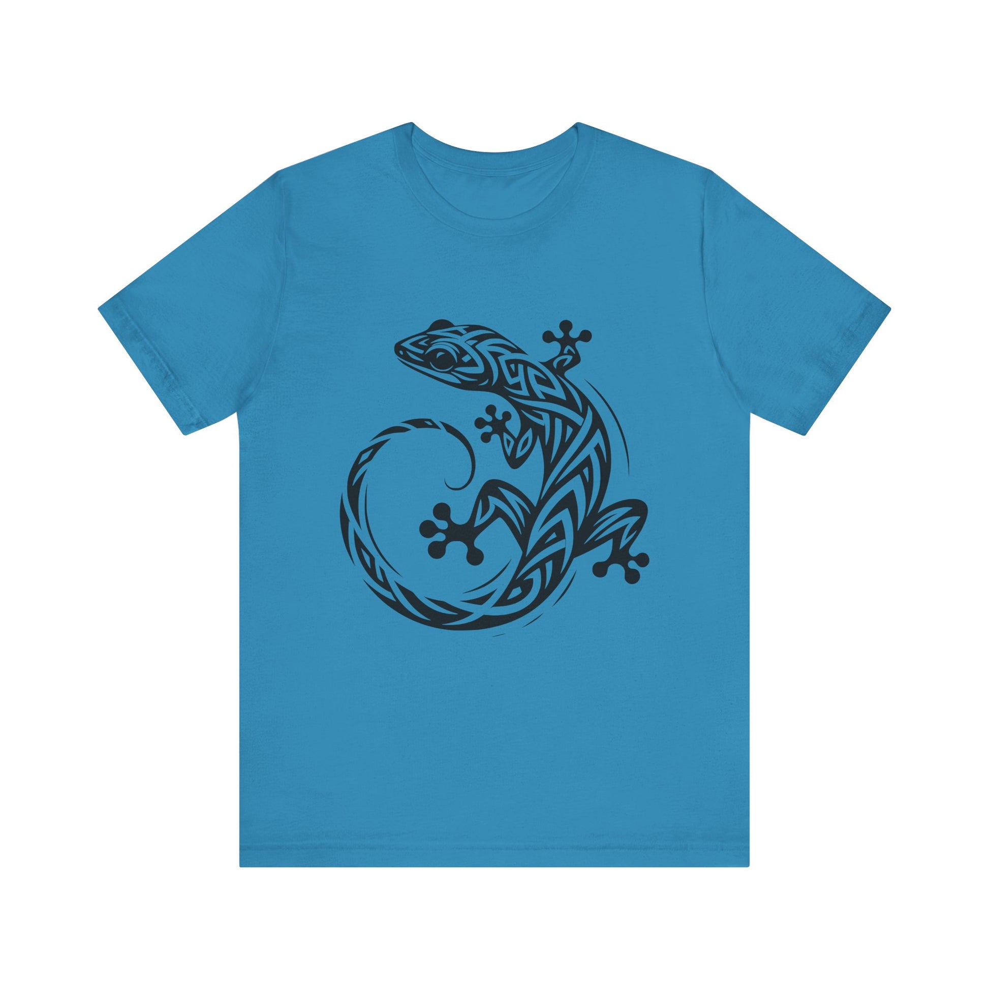 Tribal Gecko Tee – Bold Lizard Tattoo Art on Crisp White T-Shirt