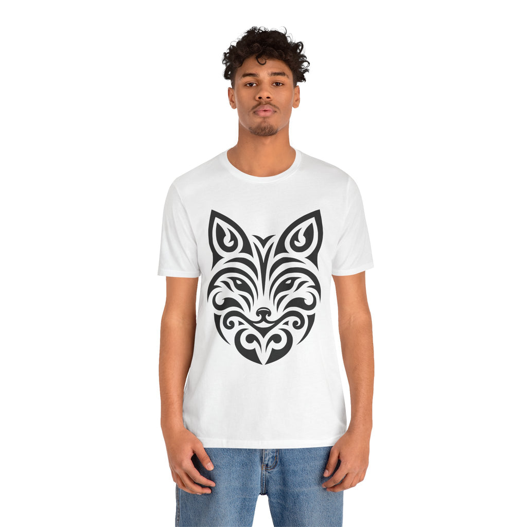 Sleek tee with a bold black tribal fox design, offered in multiple color choices