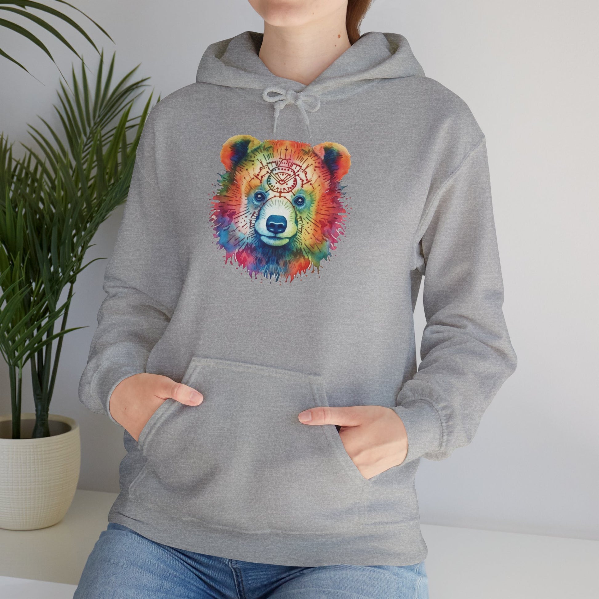 Psychedelic Bear Hoodie – Colorful Mandala Animal Sweatshirt for Artistic, Free-Spirited Style