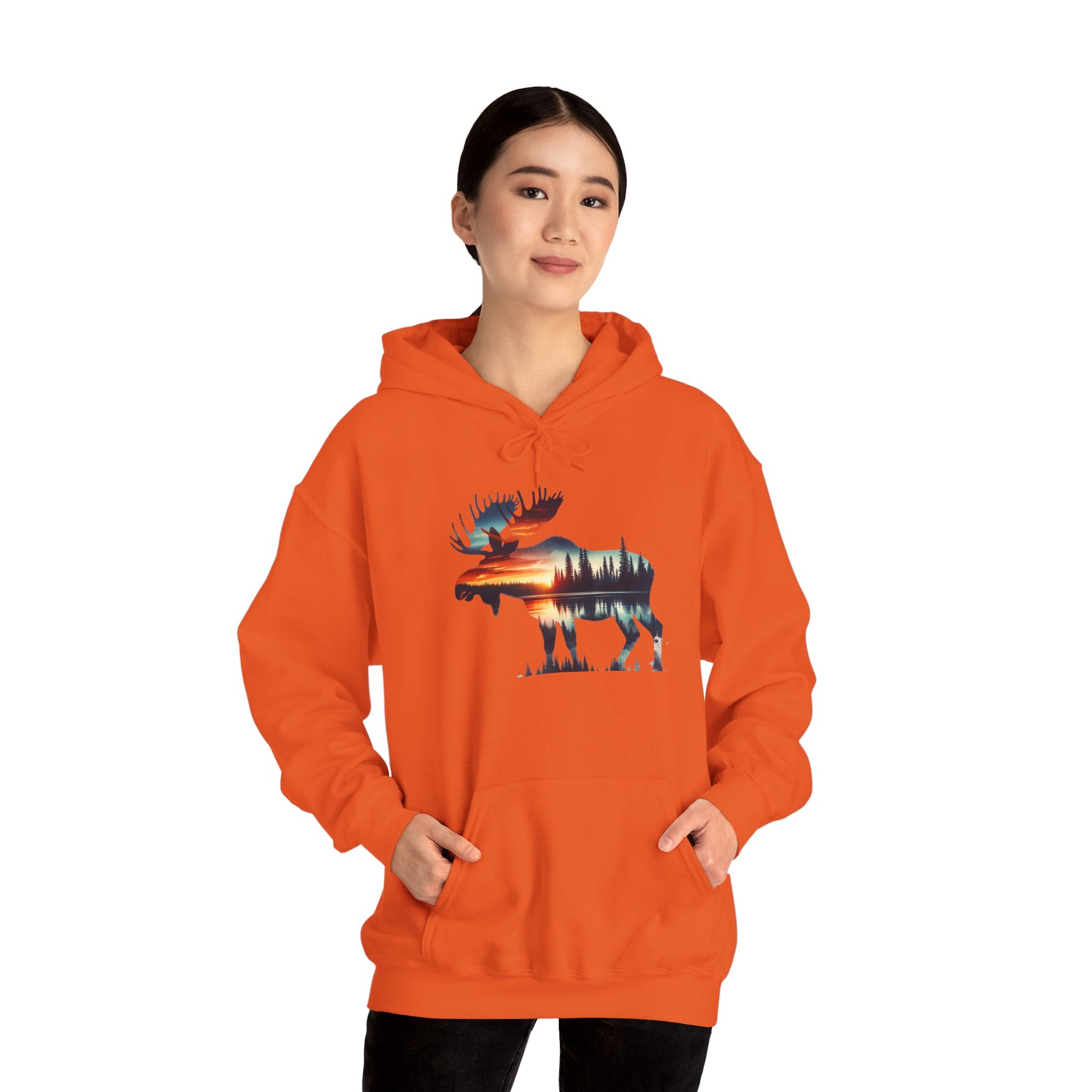 Sunset Wilderness Moose Hoodie – Nature’s Silhouette Adventure Wear