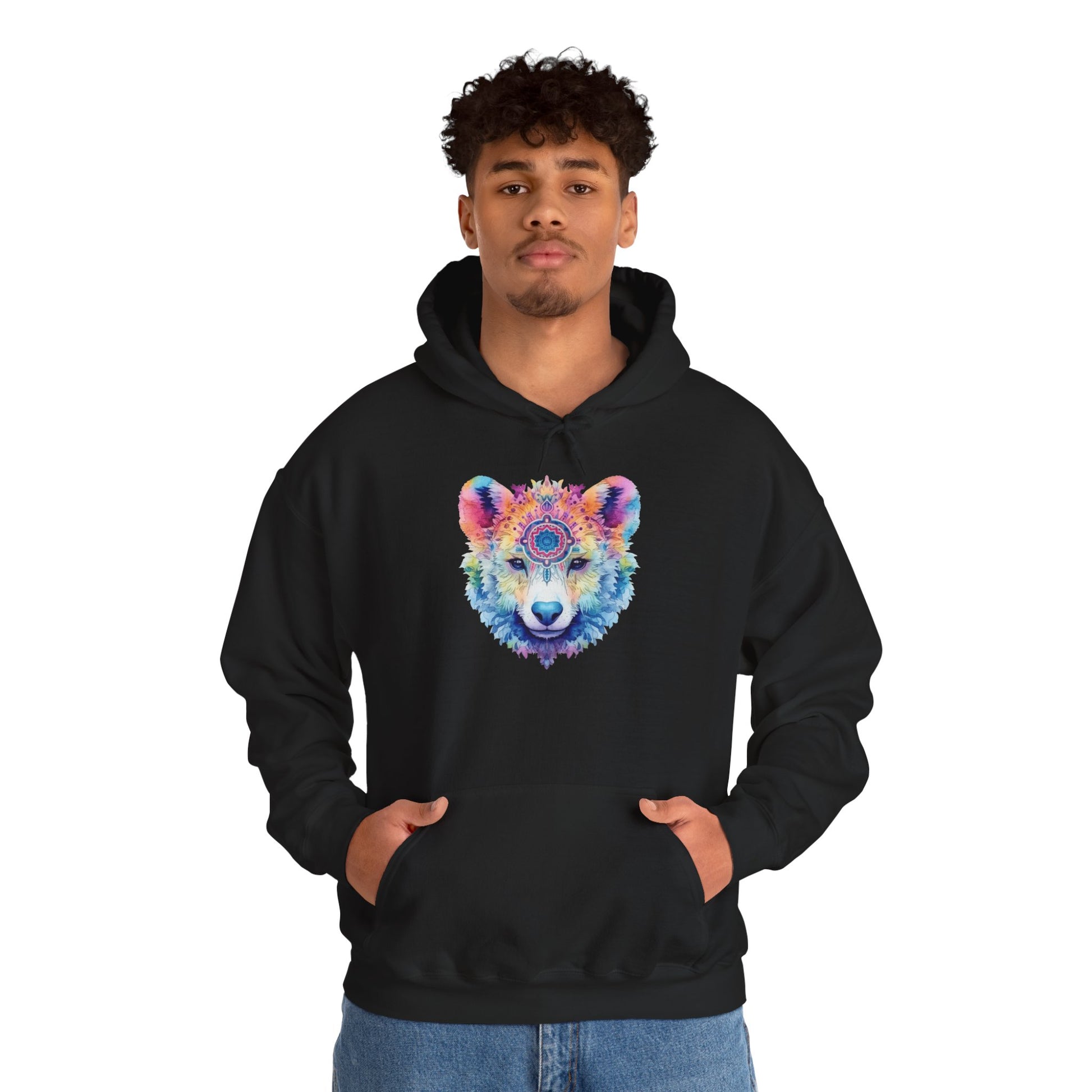 Mandala Bear Hoodie – Vibrant Watercolor Animal Art Sweatshirt for Bold, Free-Spirited Souls