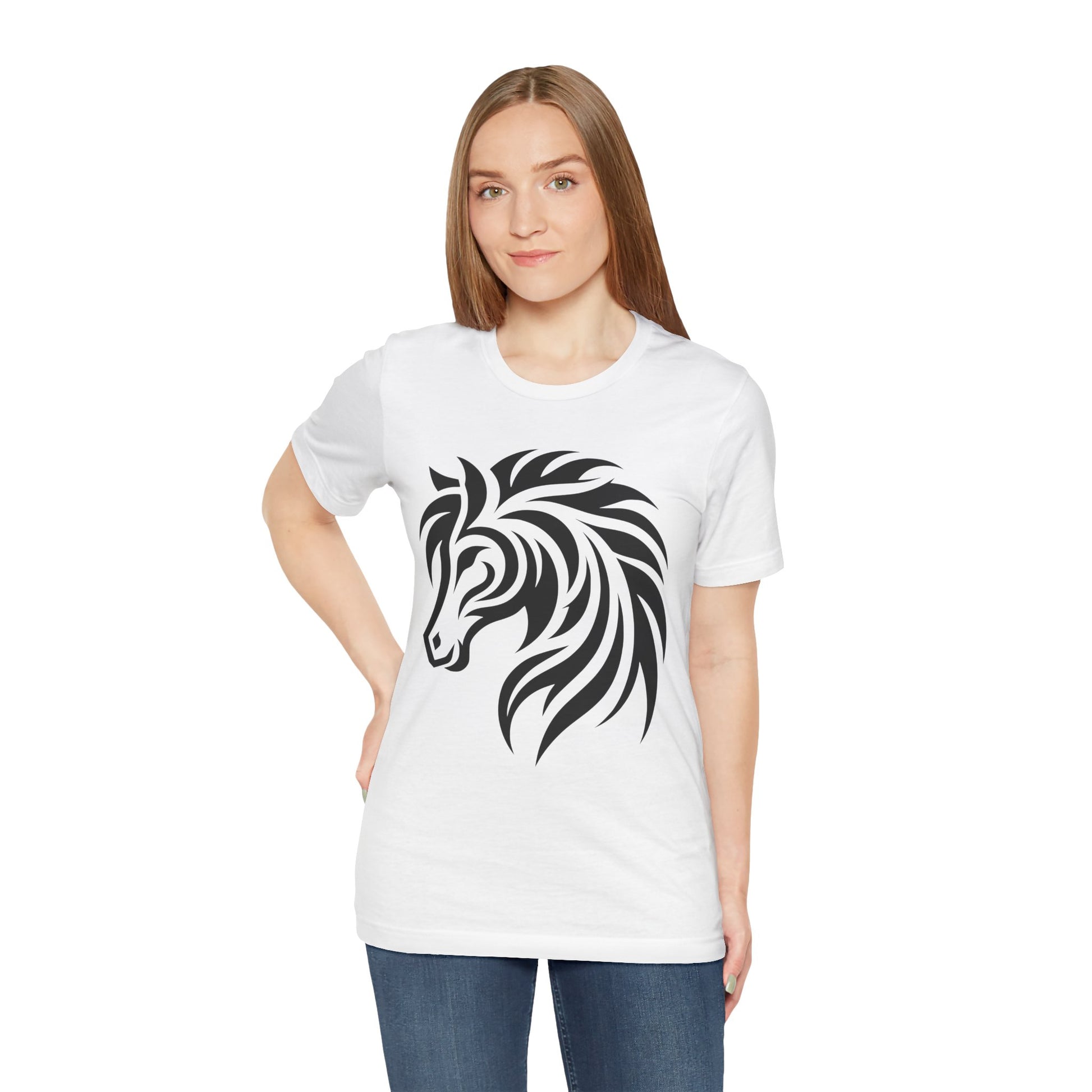 Tribal Horse Graphic Tee – Bold Mustang Silhouette on Hot Pink T-Shirt