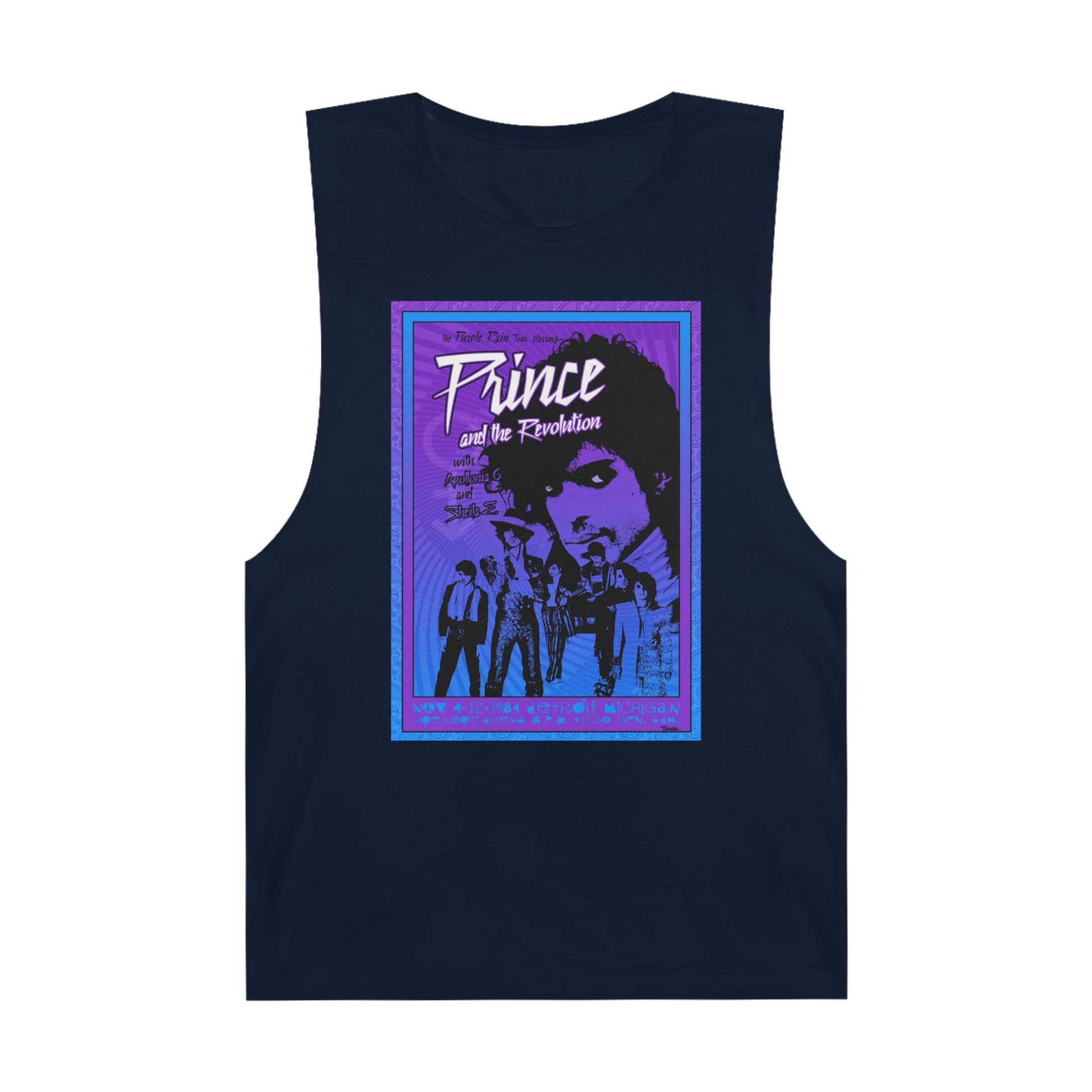 Unisex muscle tank featuring a vibrant retro Prince and the Revolution concert graphic for true music lovers