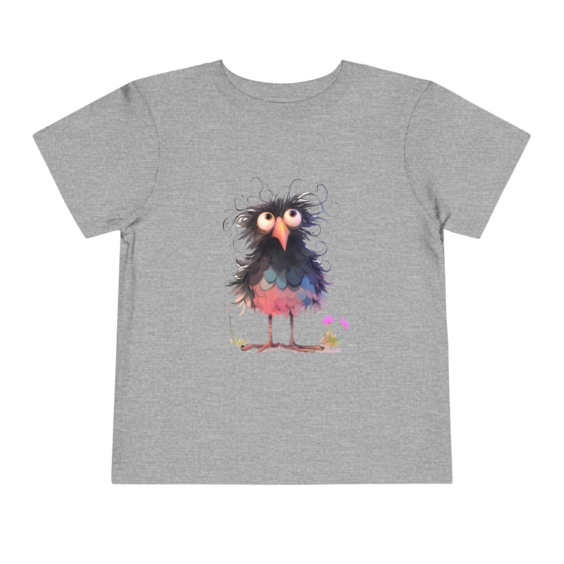 Whimsical Toddler Short Sleeve Tee with Adorable Cartoon Bird