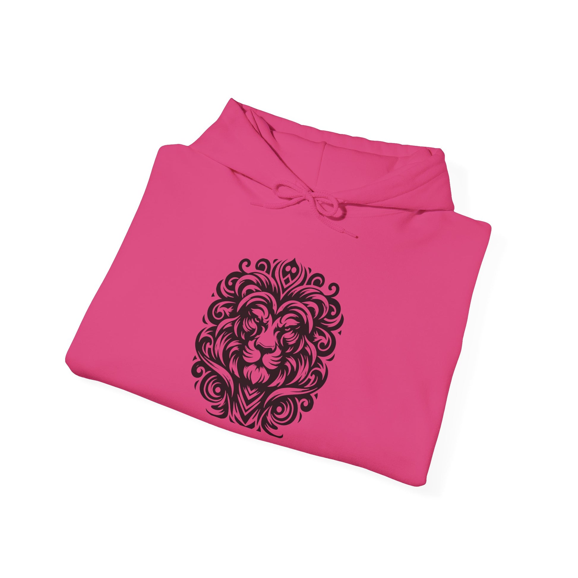 Majestic Tribal Lion Hoodie – Bold Strength in Black Ink Art