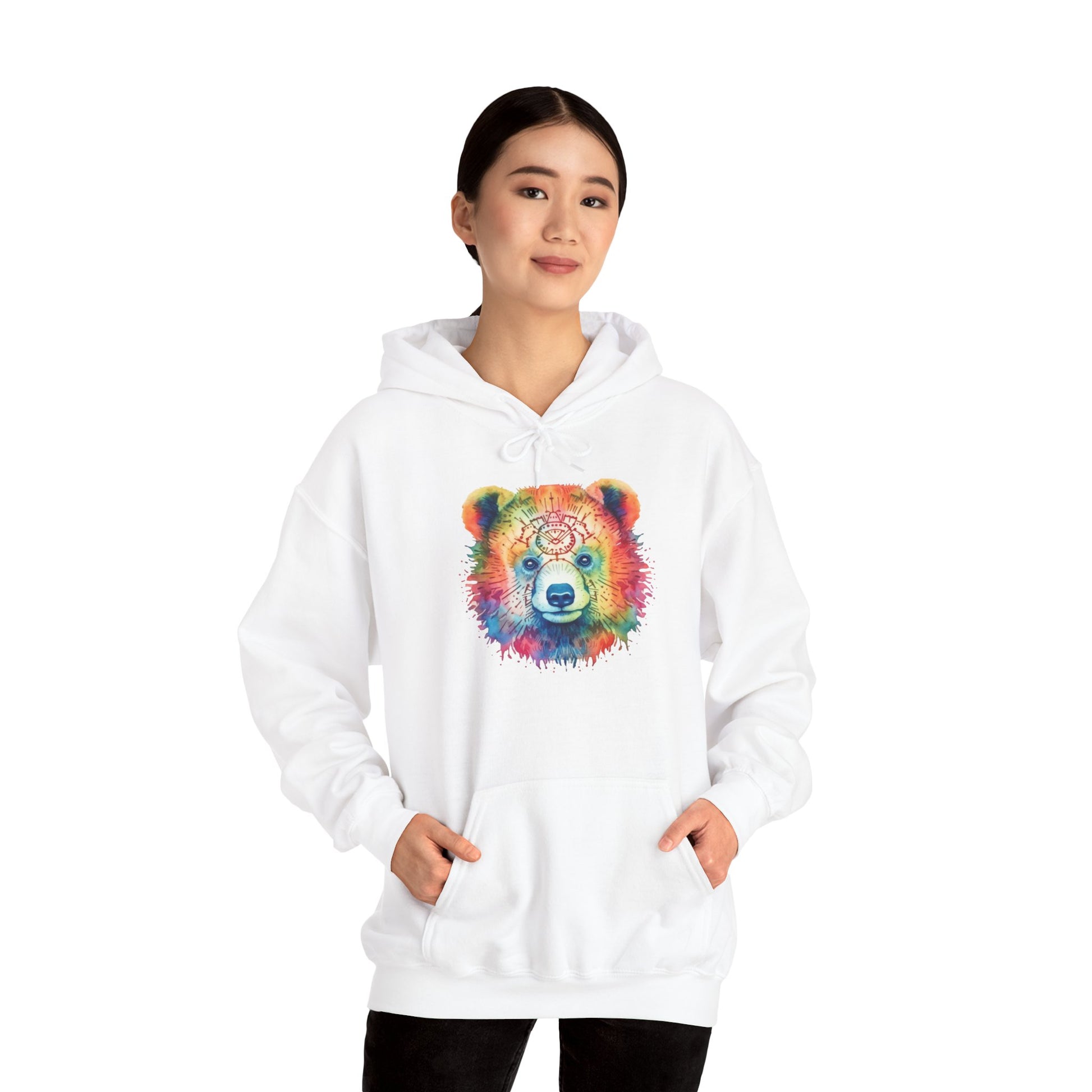 Psychedelic Bear Hoodie – Colorful Mandala Animal Sweatshirt for Artistic, Free-Spirited Style