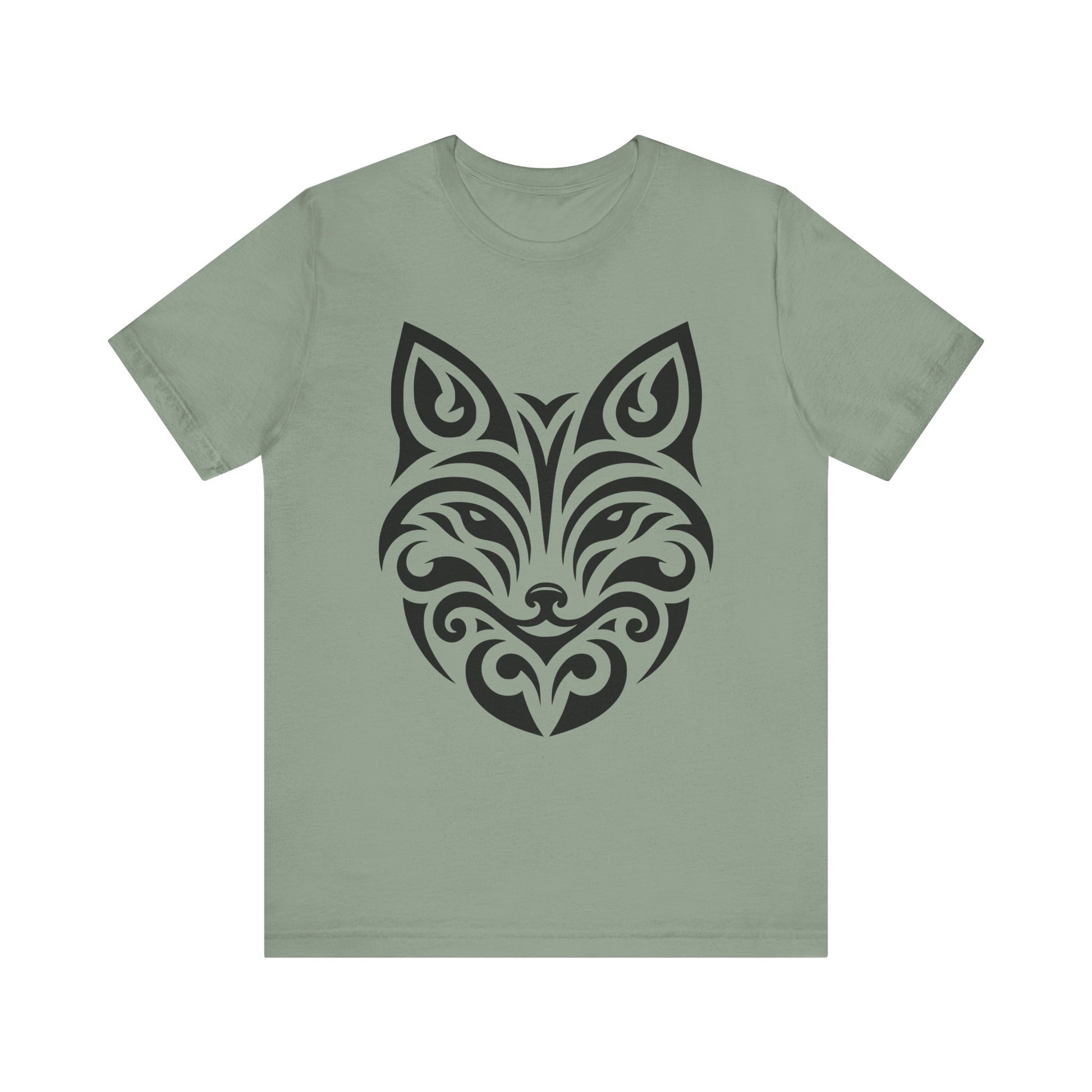 Sleek tee with a bold black tribal fox design, offered in multiple color choices