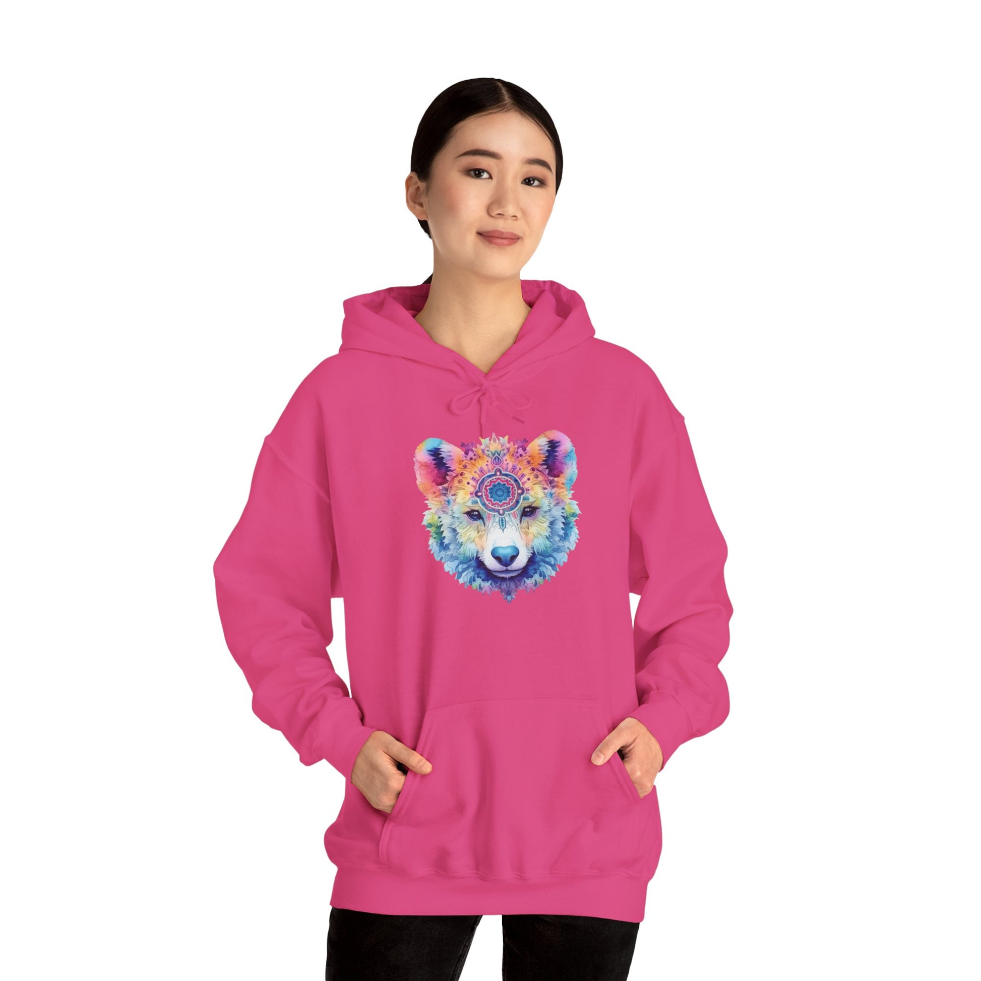 Mandala Bear Hoodie – Vibrant Watercolor Animal Art Sweatshirt for Bold, Free-Spirited Souls