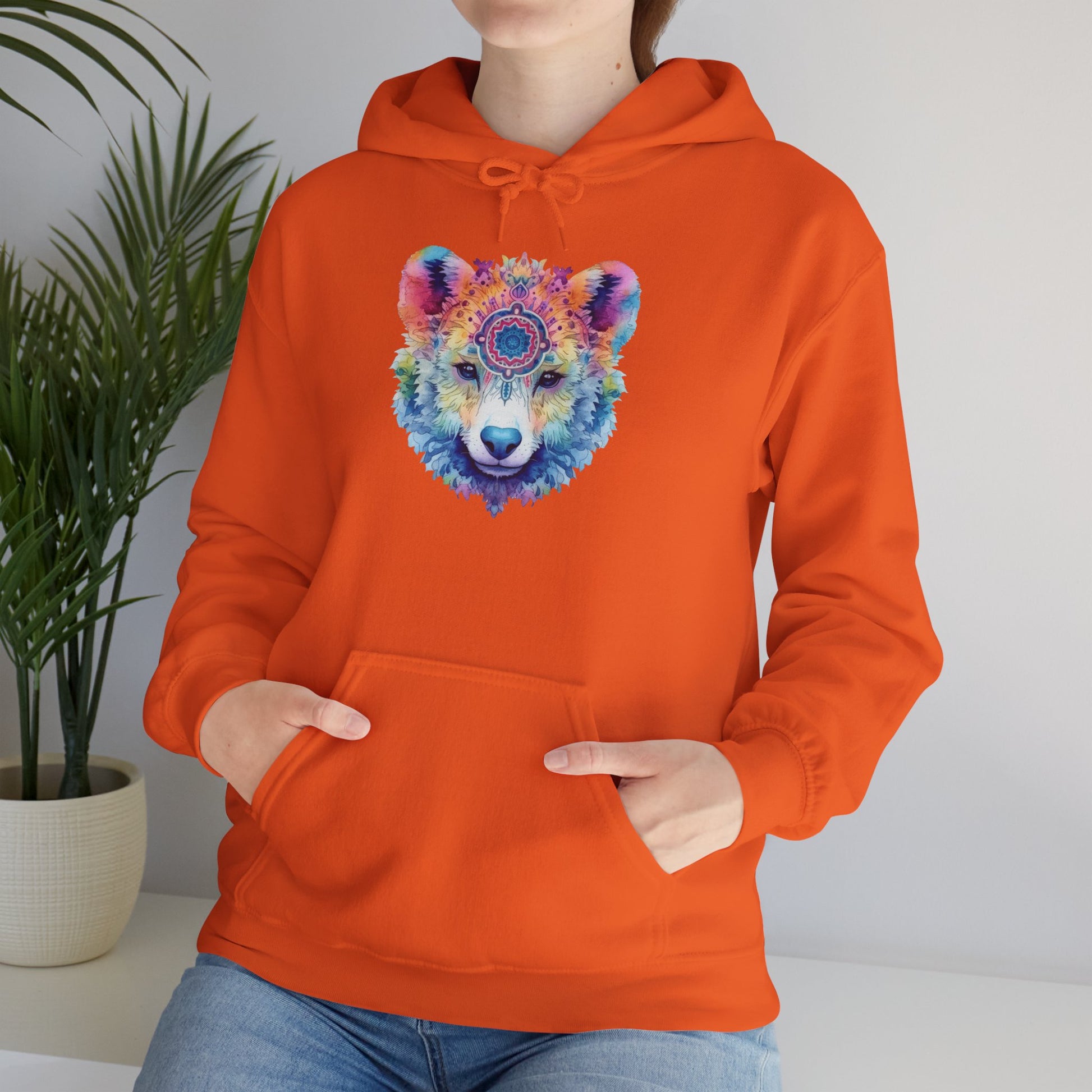 Mandala Bear Hoodie – Vibrant Watercolor Animal Art Sweatshirt for Bold, Free-Spirited Souls