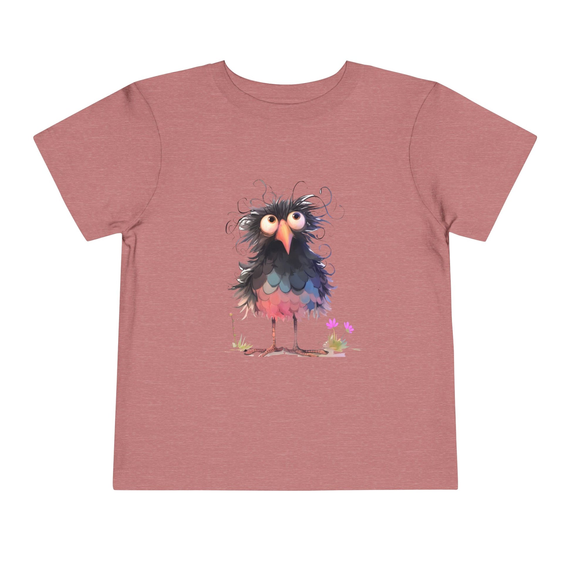 Whimsical Toddler Short Sleeve Tee with Adorable Cartoon Bird