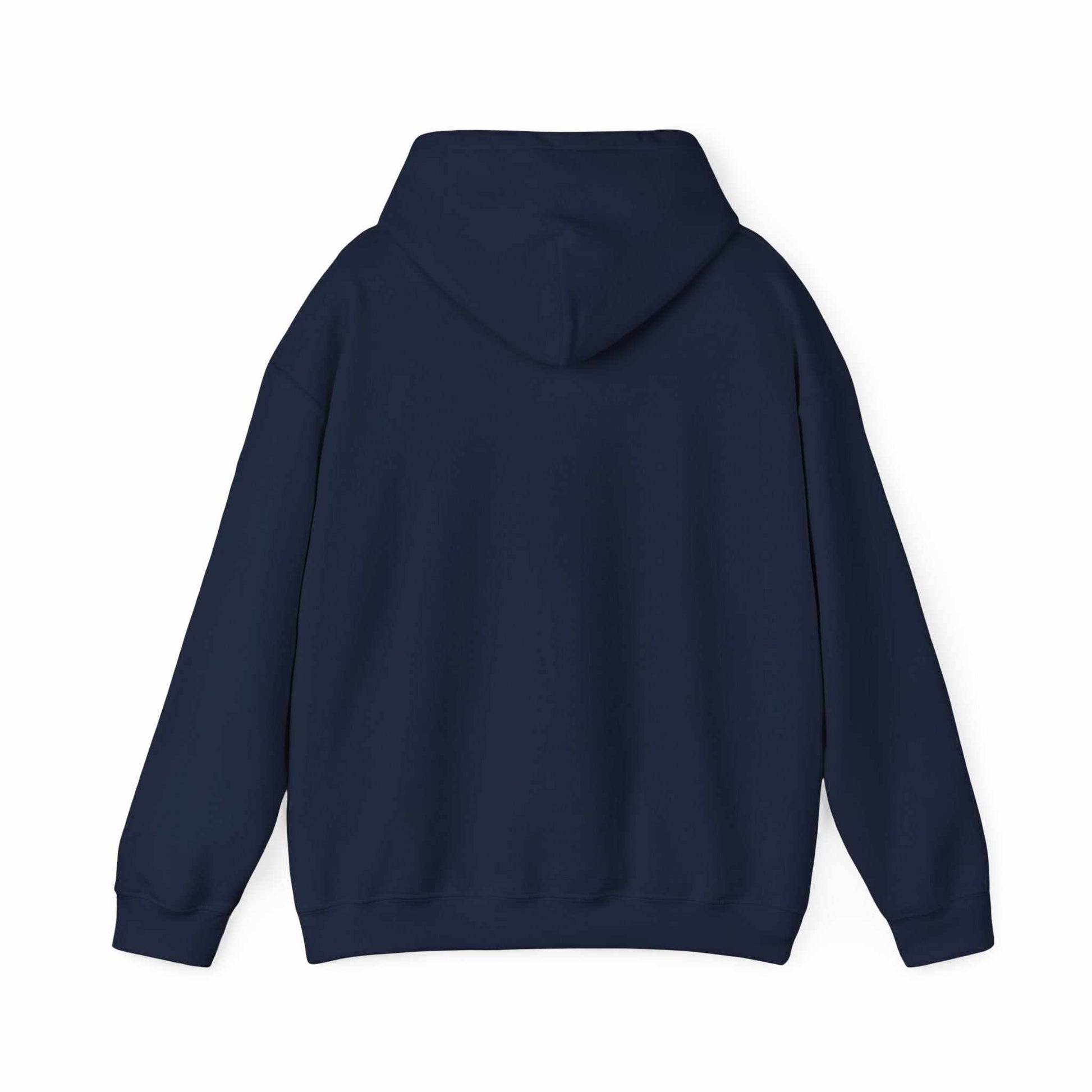 Back view of navy blue sunflower quote hoodie unisex sweatshirt with adjustable hood and kangaroo pocket