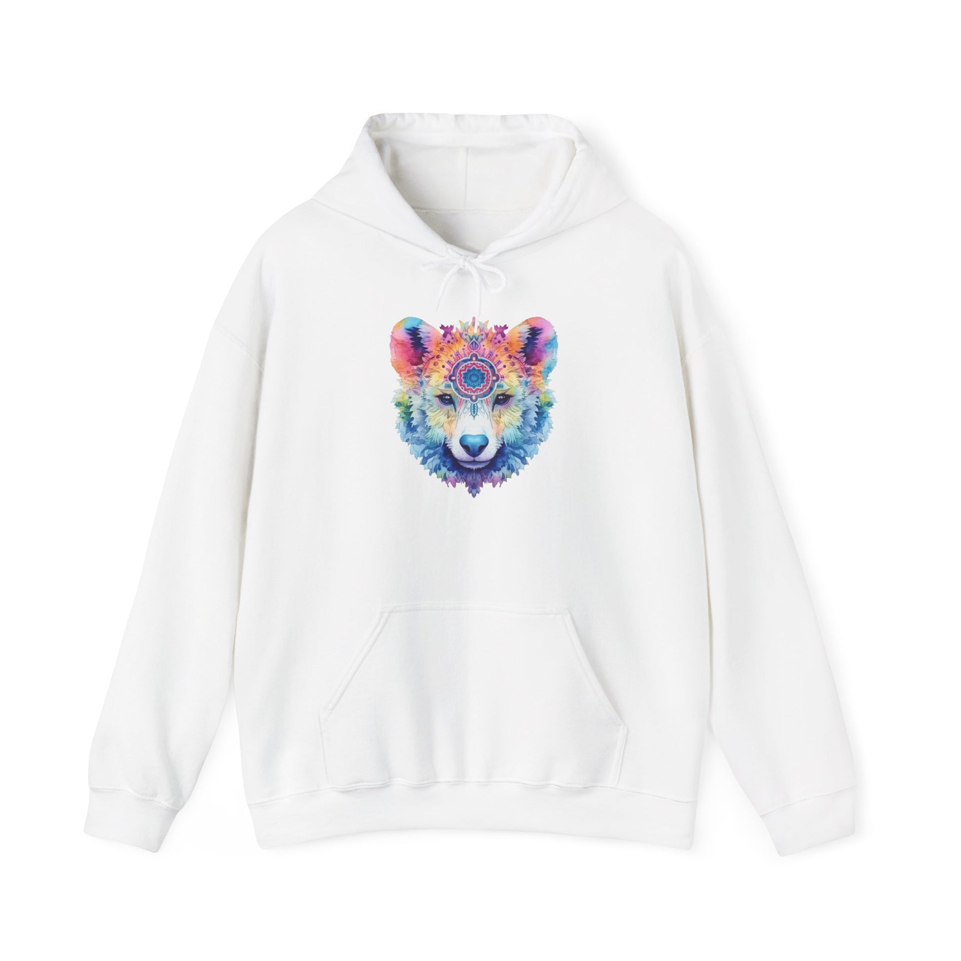 Mandala Bear Hoodie – Vibrant Watercolor Animal Art Sweatshirt for Bold, Free-Spirited Souls