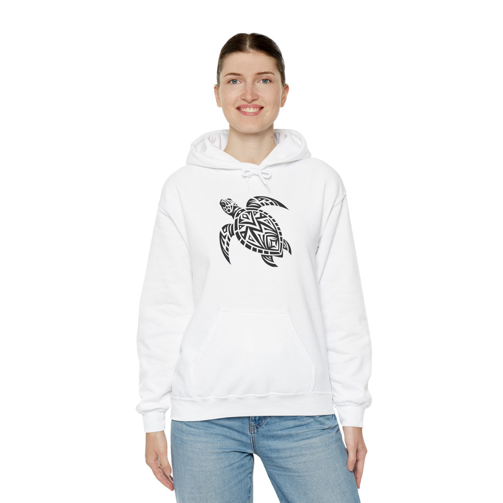 Tribal Sea Turtle Hoodie – Bold Island Spirit on White Pullover