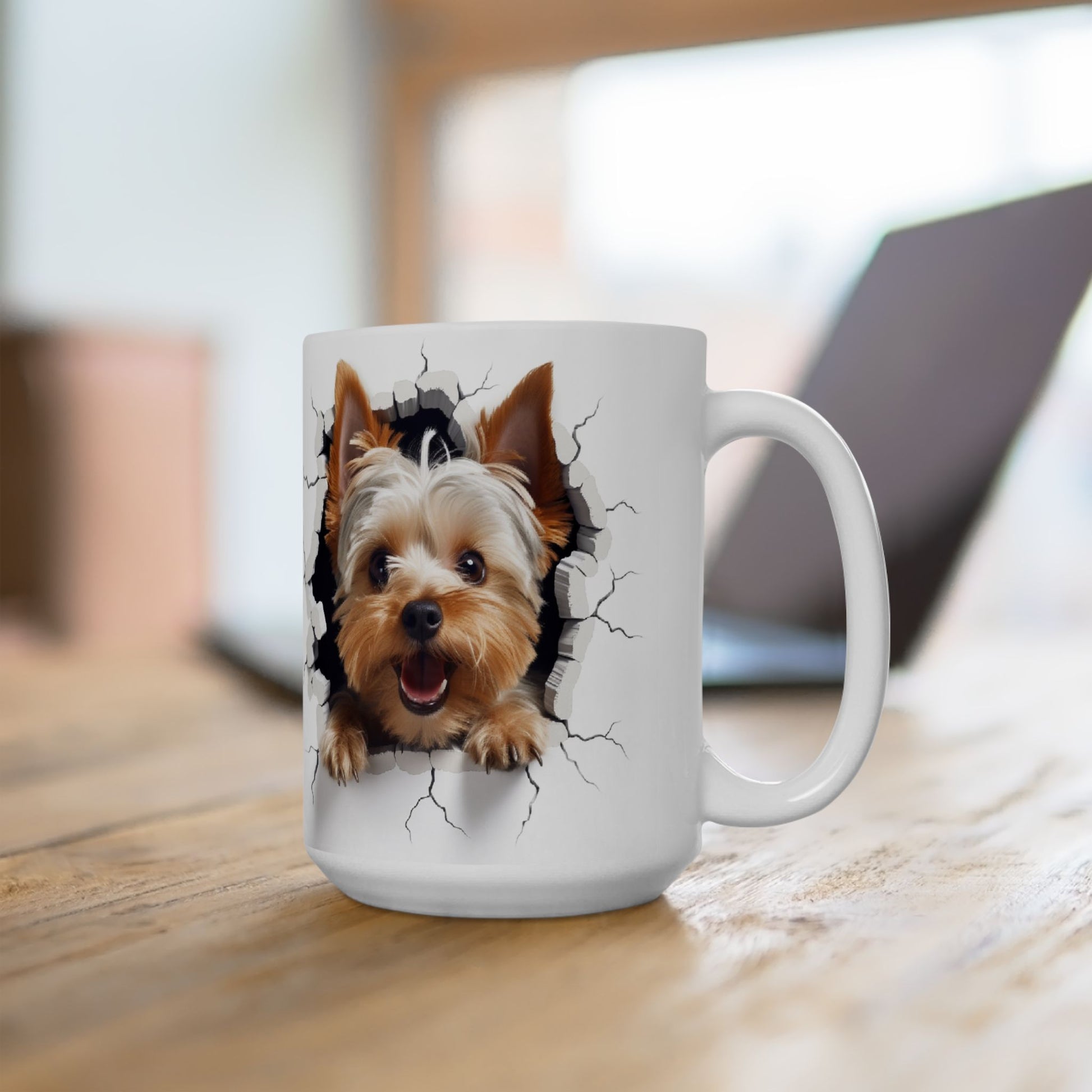 Yorkshire Terrier Ceramic Mug with Cracked Wall Design