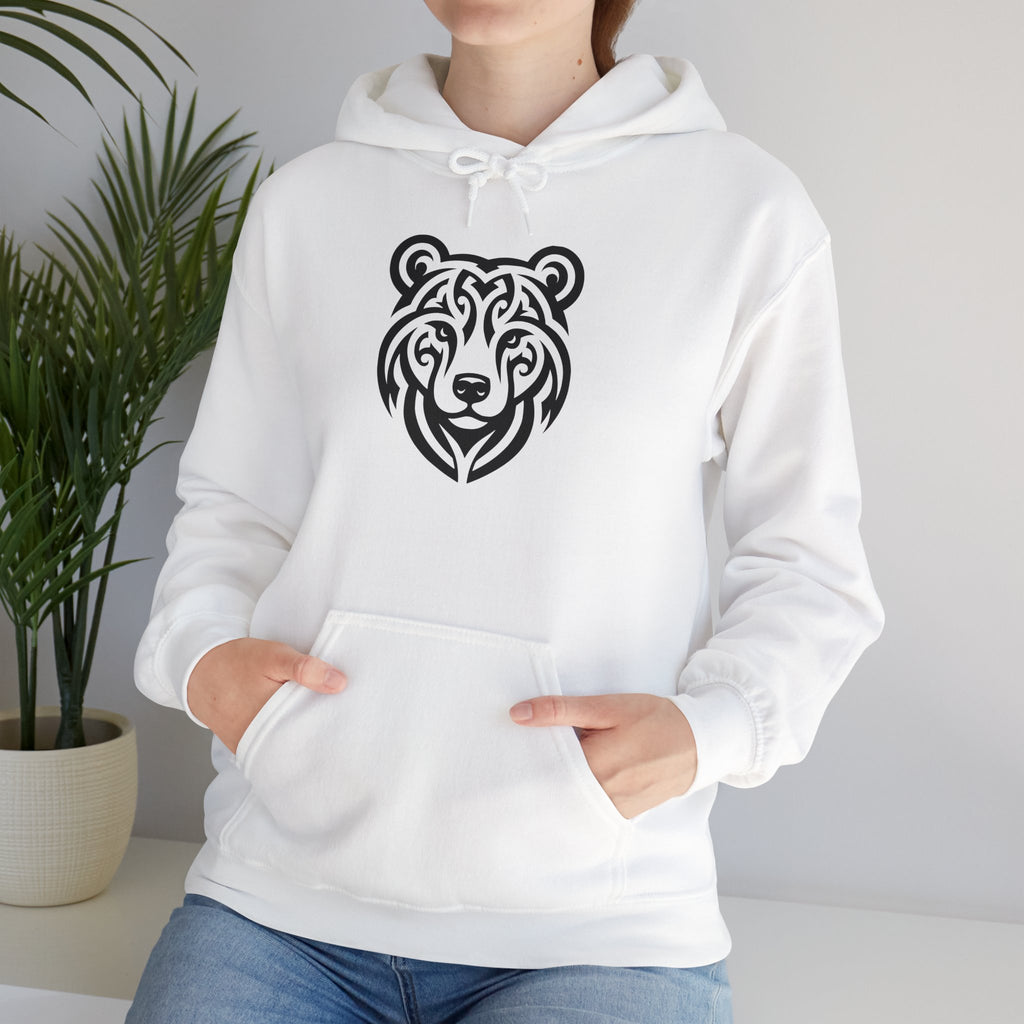 Tribal Bear Hoodie – Fierce Wilderness Style in Bold Black on White