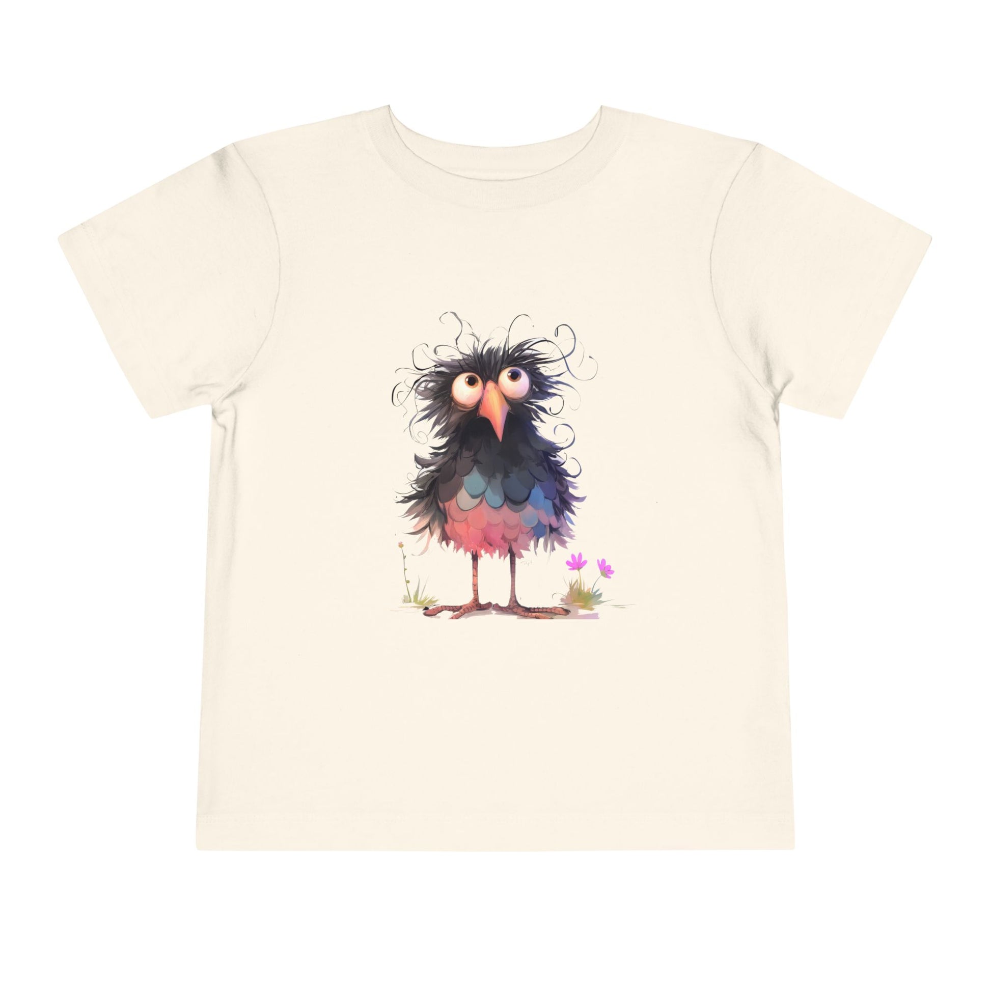 Whimsical Toddler Short Sleeve Tee with Adorable Cartoon Bird