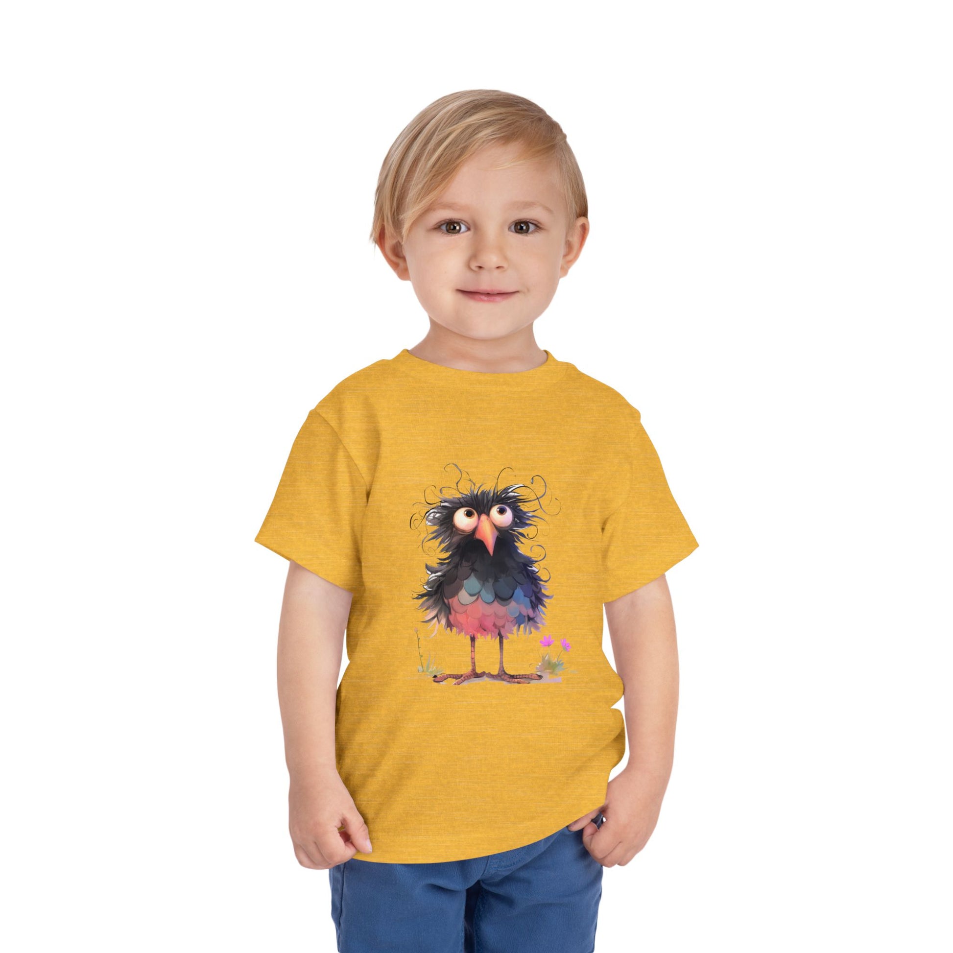 Whimsical Toddler Short Sleeve Tee with Adorable Cartoon Bird