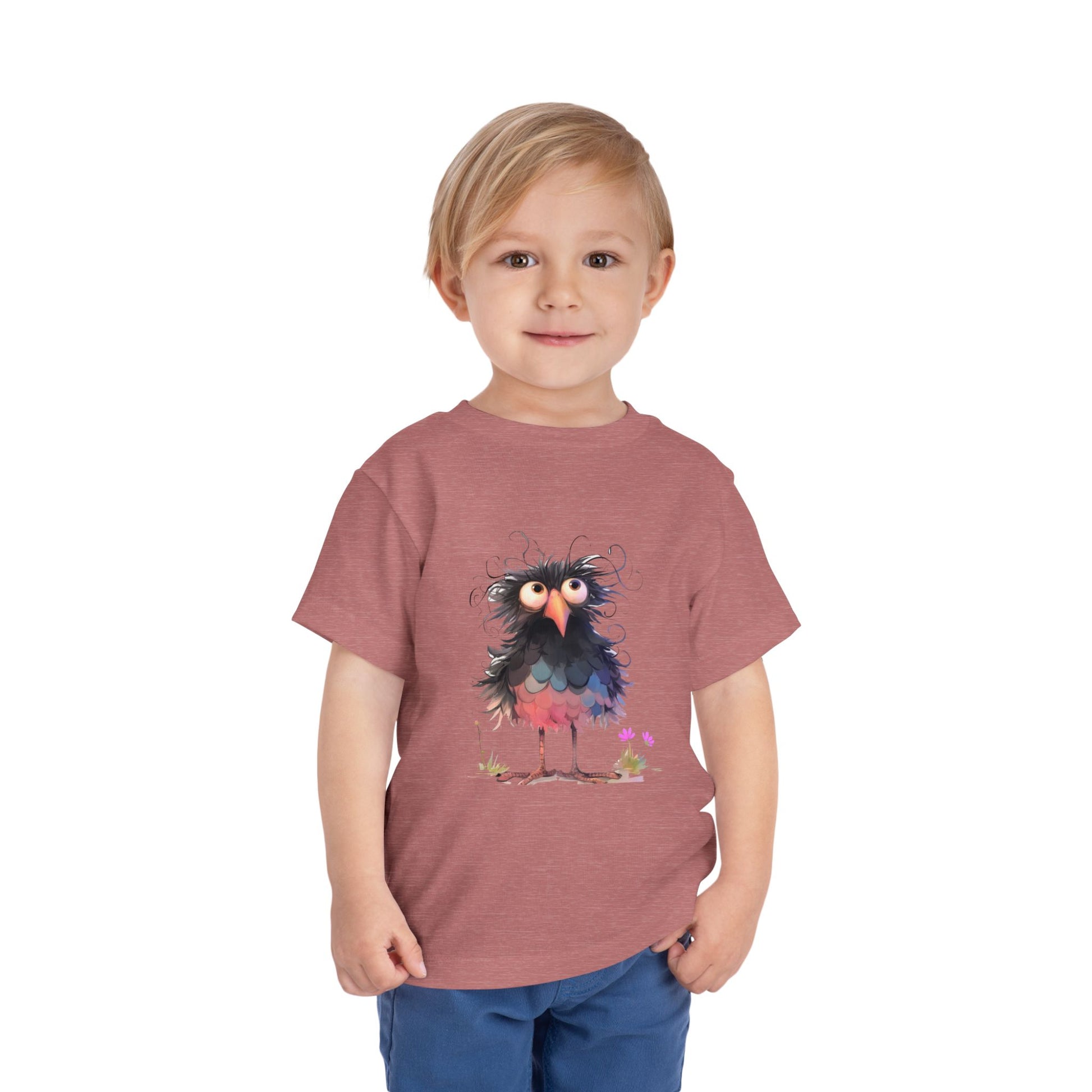 Whimsical Toddler Short Sleeve Tee with Adorable Cartoon Bird