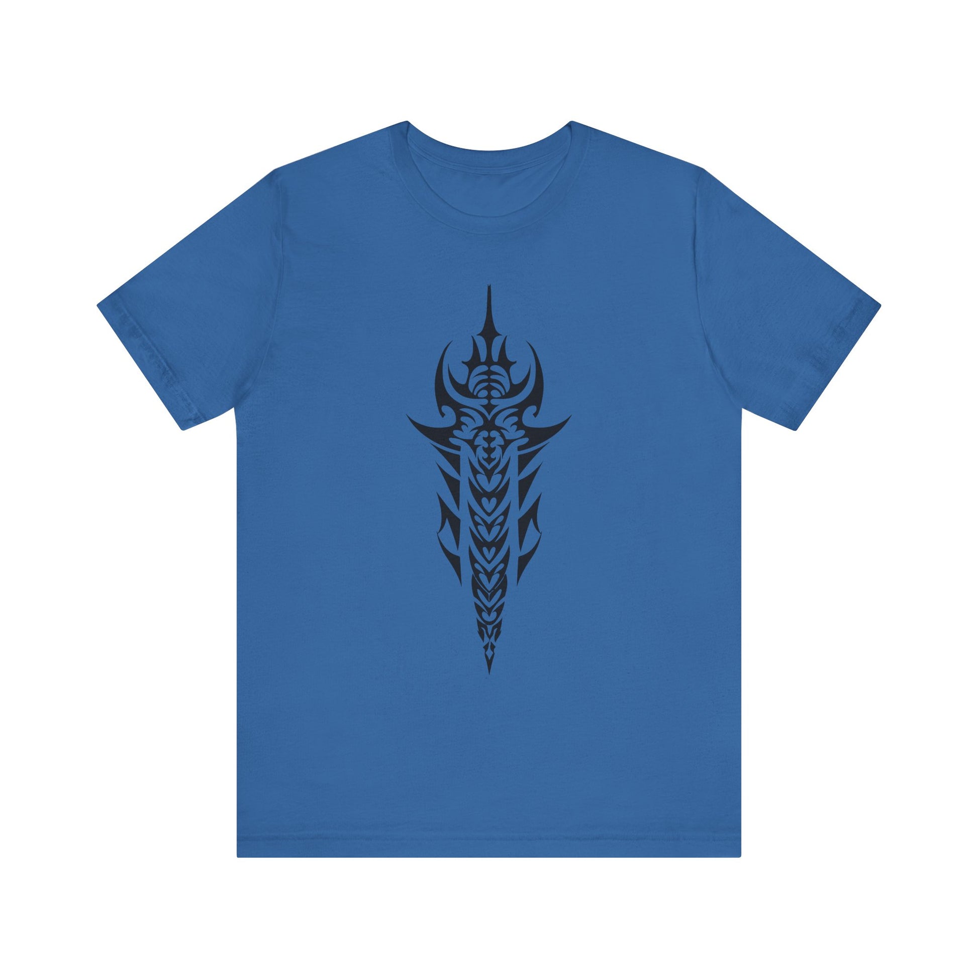 Tribal Sword T-Shirt – Bold Black Tattoo Art on Aqua Tee