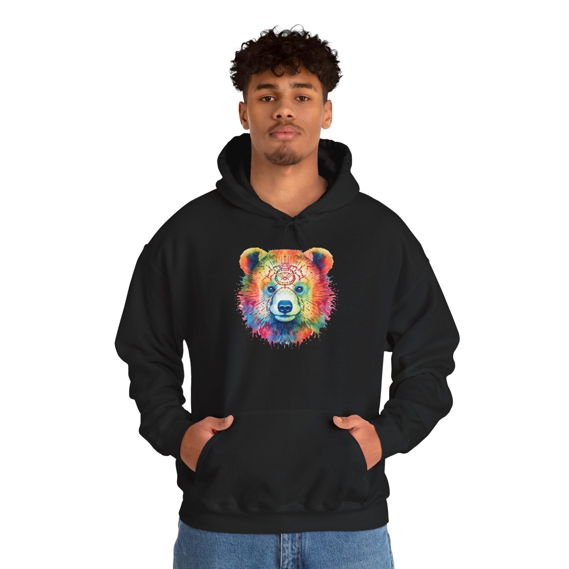 Psychedelic Bear Hoodie – Colorful Mandala Animal Sweatshirt for Artistic, Free-Spirited Style