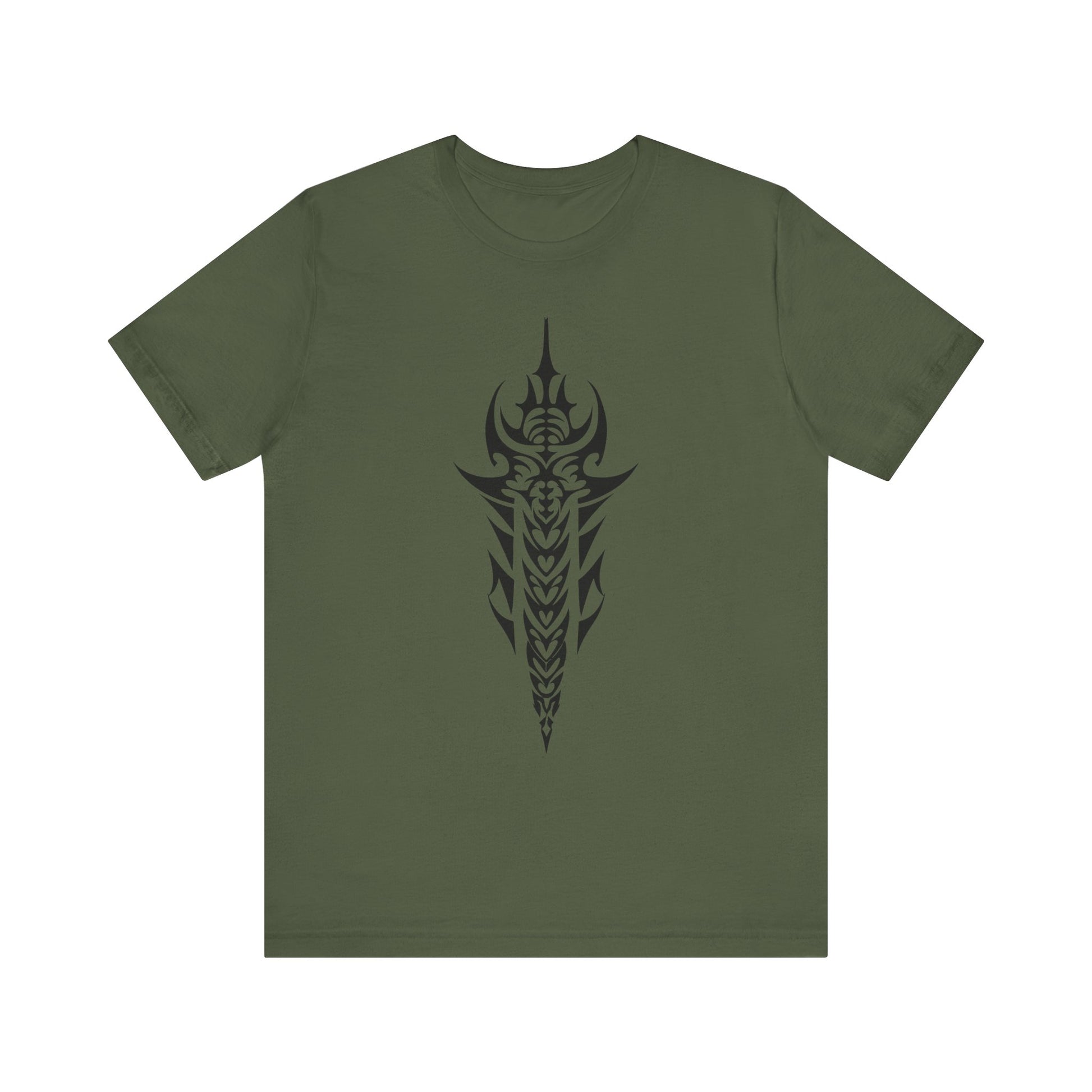 Tribal Sword T-Shirt – Bold Black Tattoo Art on Aqua Tee