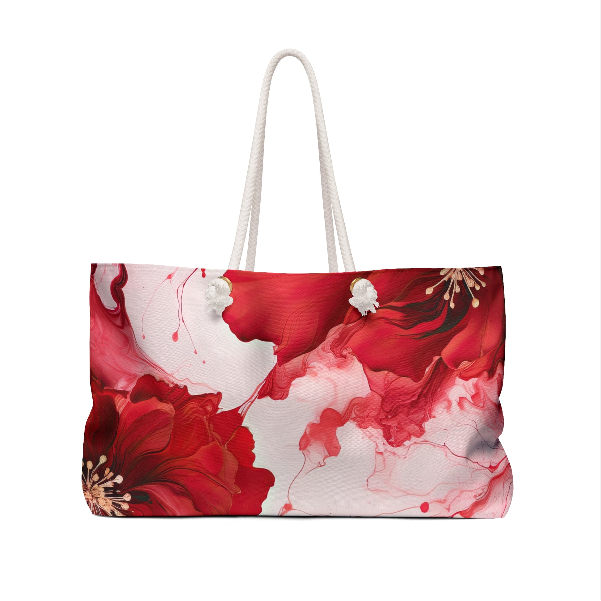 Red Bloom Weekender Bag – Vibrant Abstract Floral Tote for Stylish Travel and Beach Days
