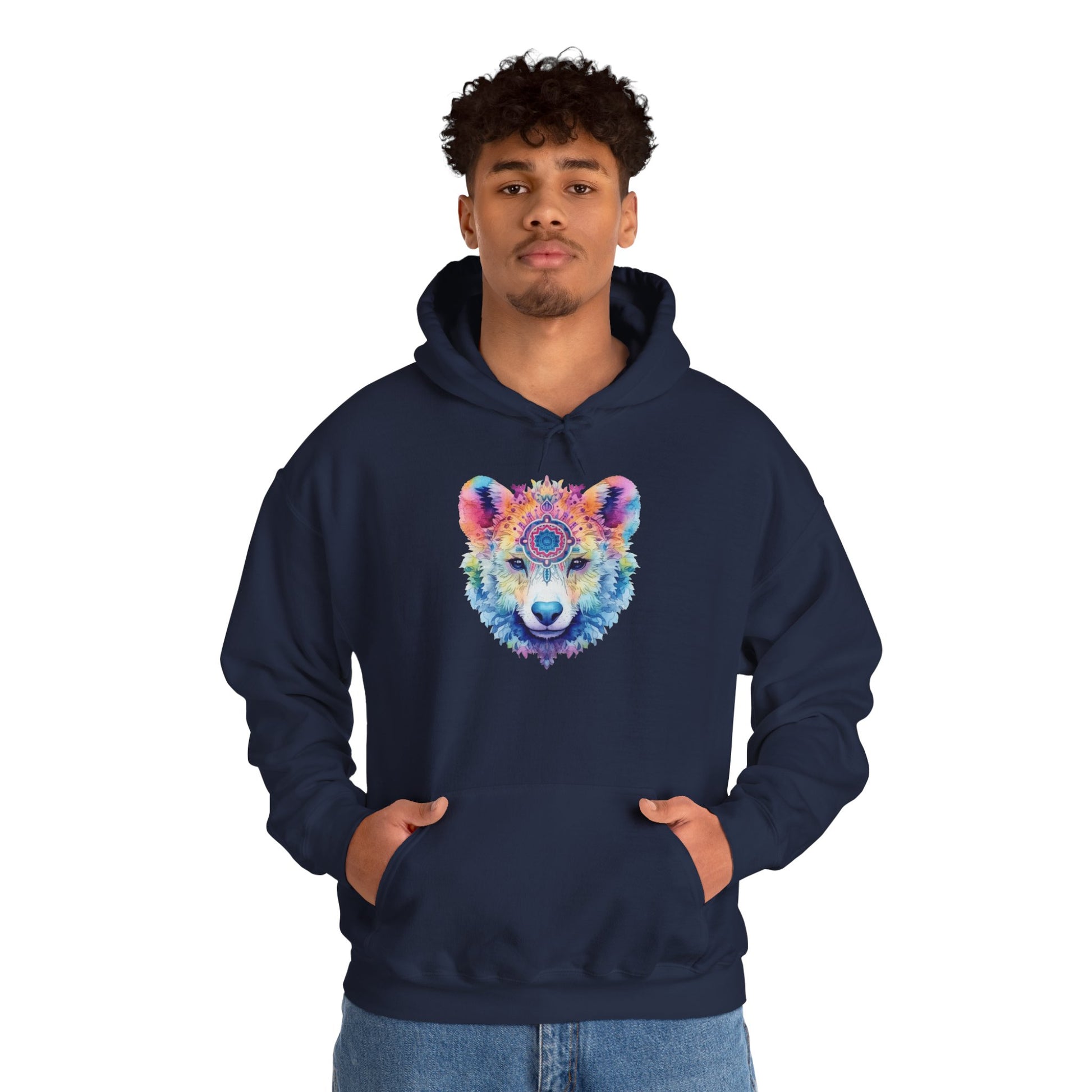 Mandala Bear Hoodie – Vibrant Watercolor Animal Art Sweatshirt for Bold, Free-Spirited Souls