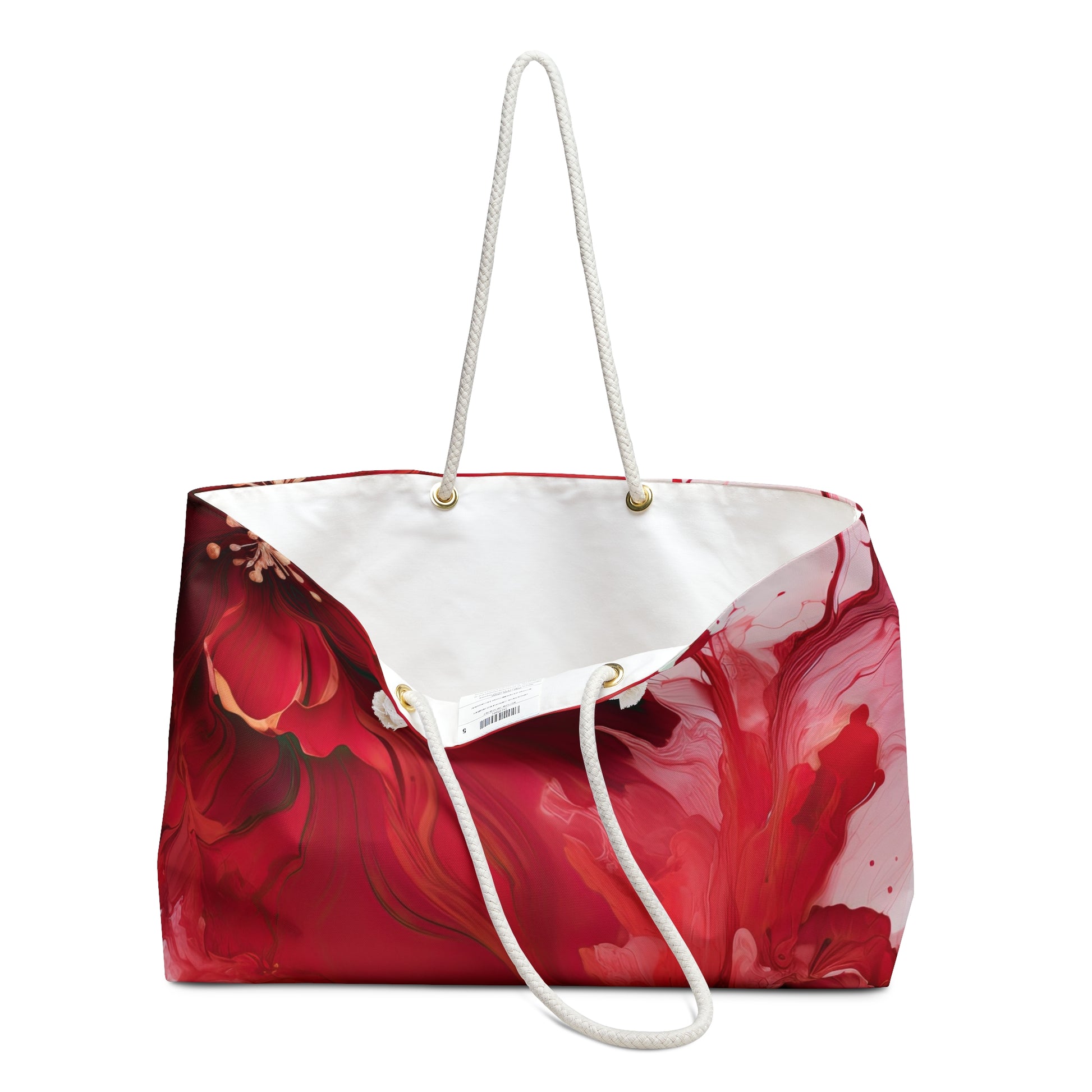 Red Bloom Weekender Bag – Vibrant Abstract Floral Tote for Stylish Travel and Beach Days