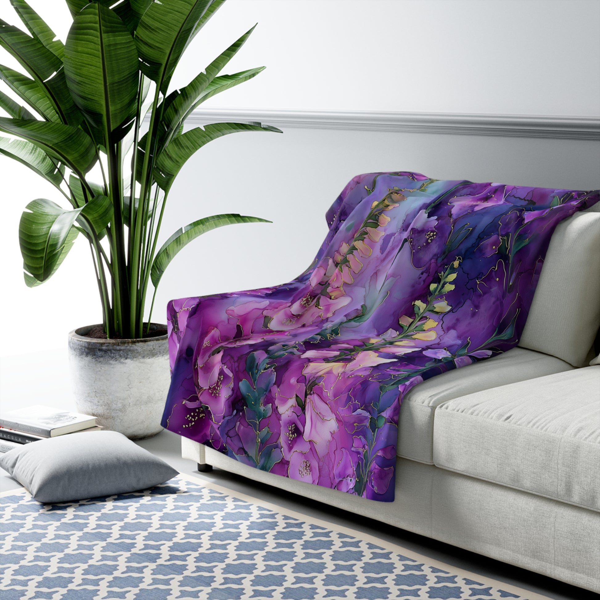 Violet Foxglove Sherpa Fleece Blanket