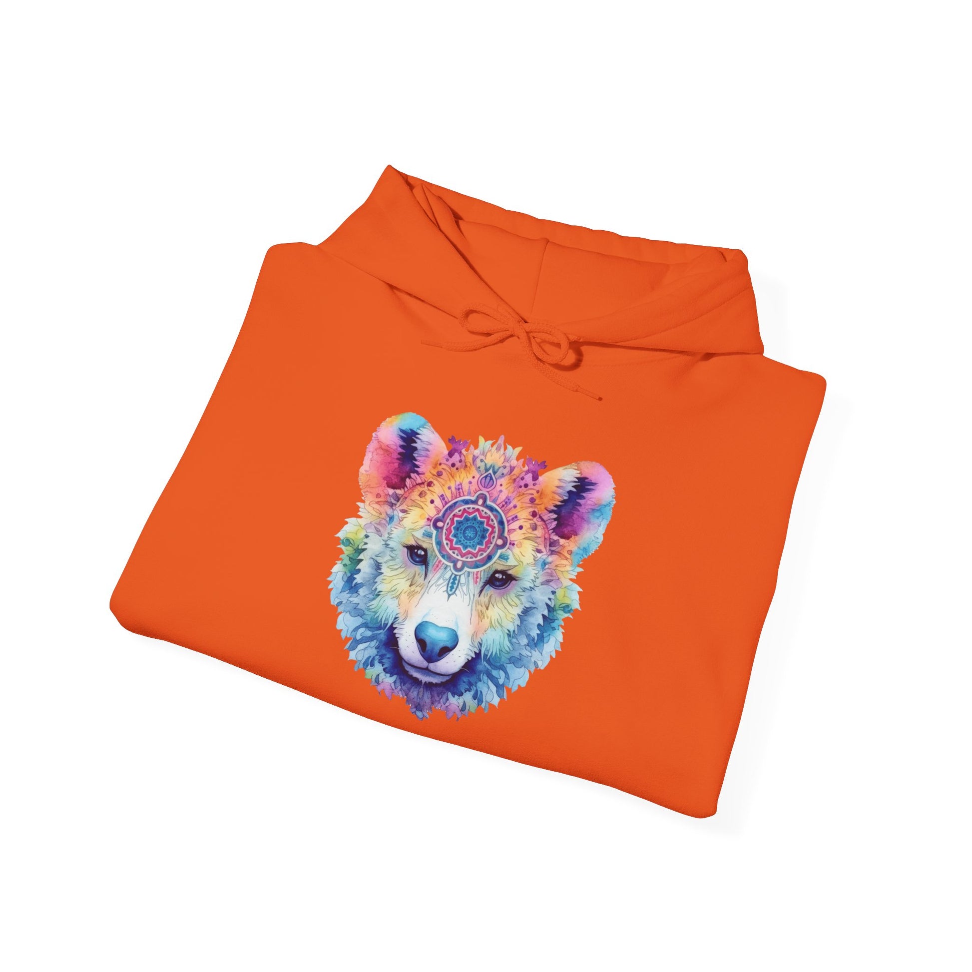 Mandala Bear Hoodie – Vibrant Watercolor Animal Art Sweatshirt for Bold, Free-Spirited Souls