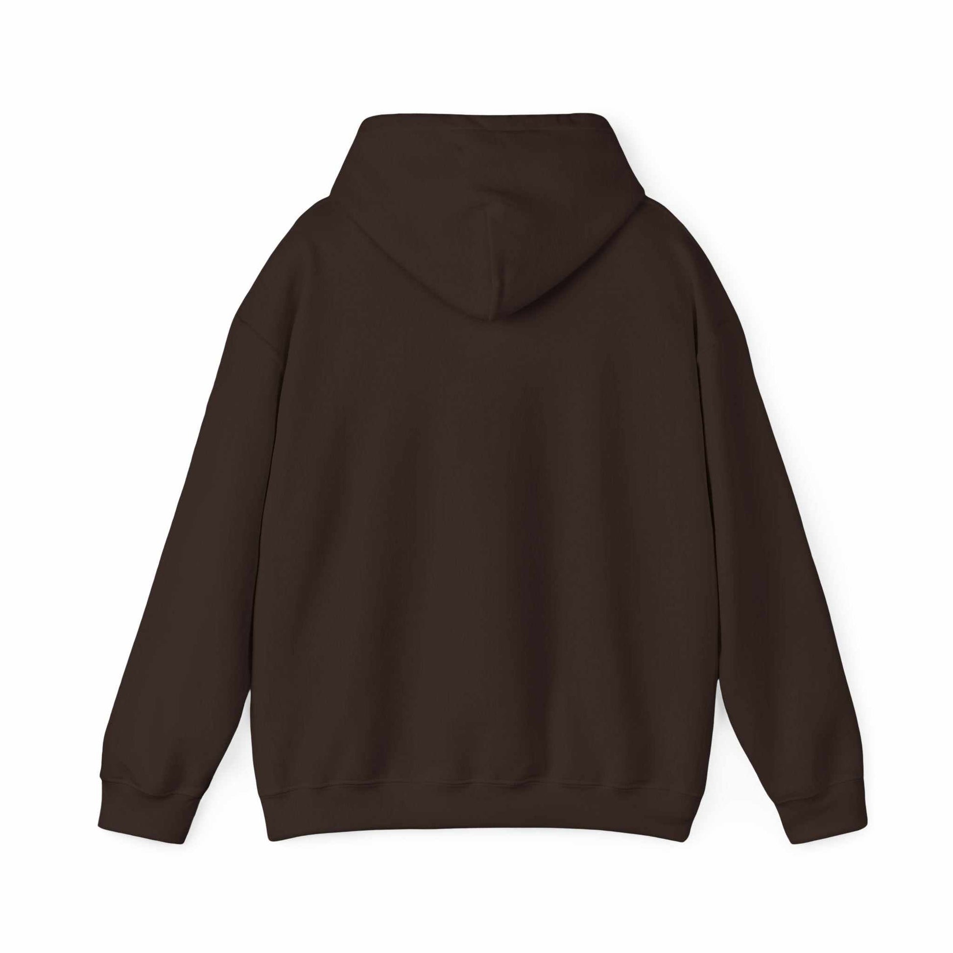 Back view of a plain dark brown unisex hoodie with a hood and ribbed cuffs and hem, part of the Sunflower Quote Hoodie collection.