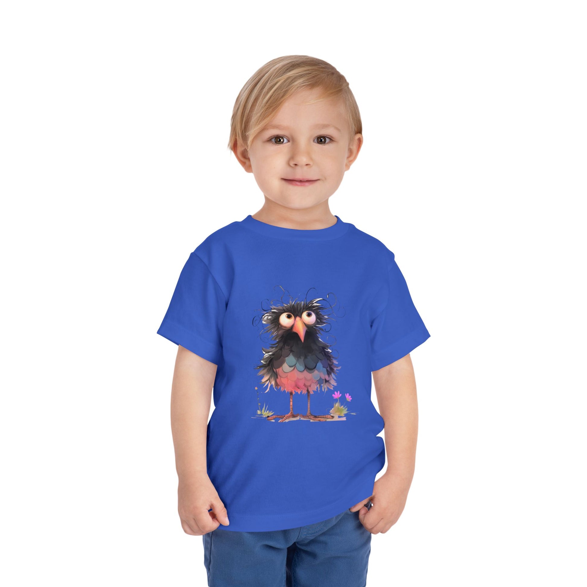 Whimsical Toddler Short Sleeve Tee with Adorable Cartoon Bird